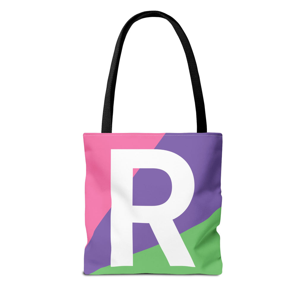 Monogram 'R' Colorblock Tote Bag — Personalized Initial R Shoulder Tote