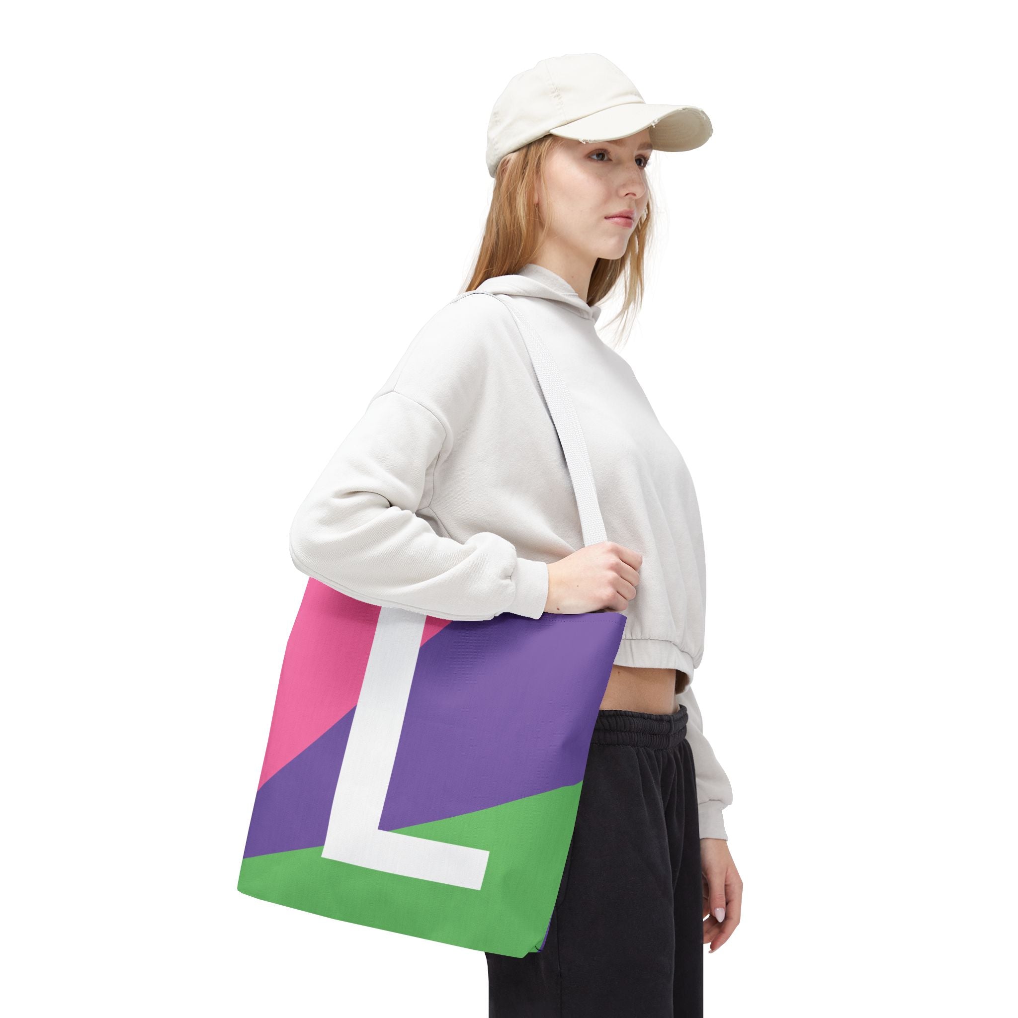 Monogram 'L' Colorblock Tote Bag — Personalized Initial L Shoulder Tote