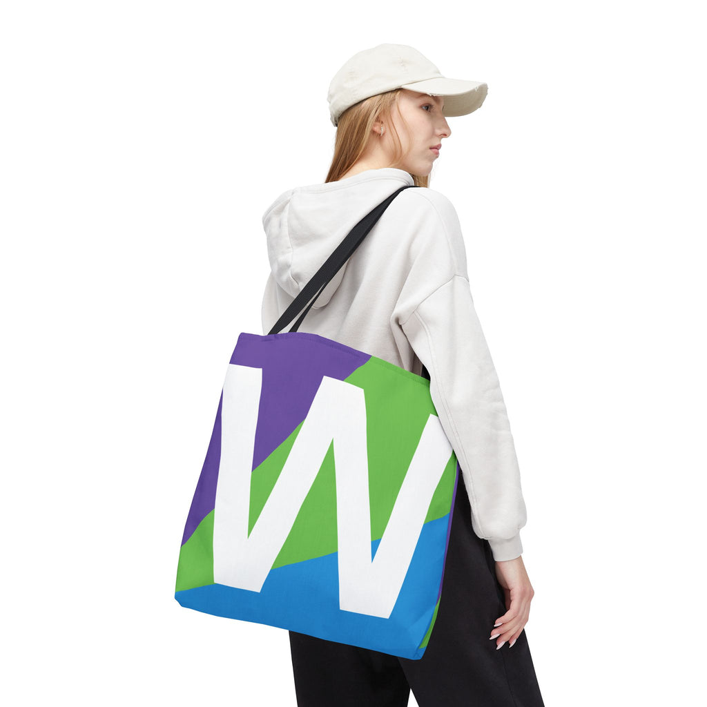 Monogram 'W' Colorblock Tote Bag — Personalized Initial W Shoulder Tote