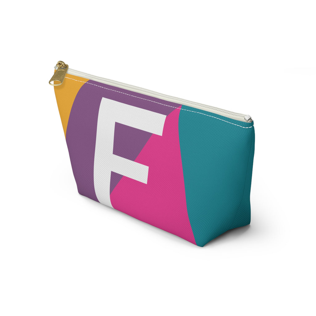 Initials Colorblock Accessory Pouch — Monogram F T-Bottom Cosmetic Bag