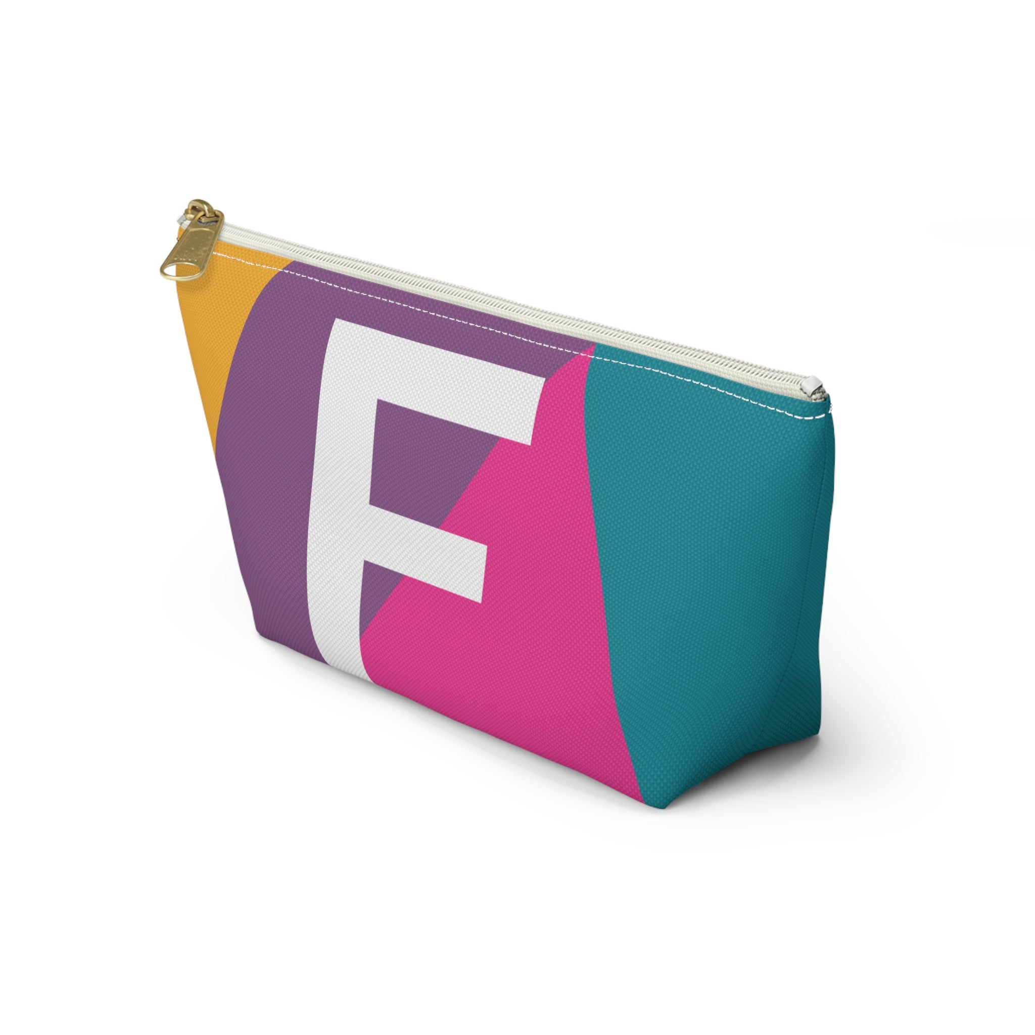 Initials Colorblock Accessory Pouch — Monogram F T-Bottom Cosmetic Bag