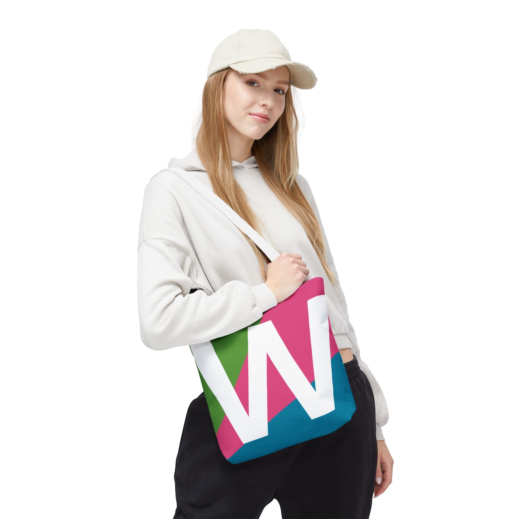 Monogram 'W' Colorblock Tote Bag — Personalized Initial W Shoulder Tote