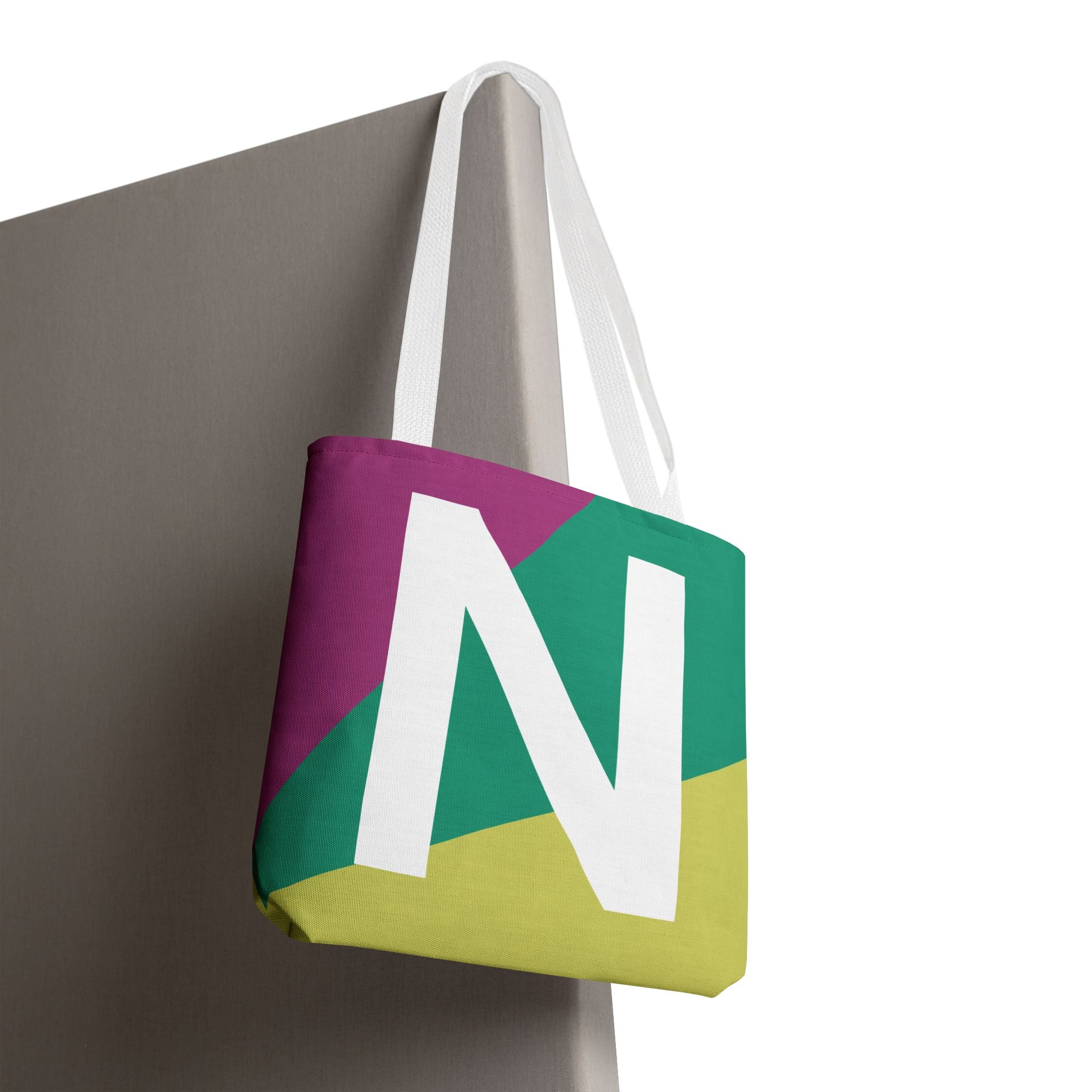 Monogram 'N' Colorblock Tote Bag — Personalized Initial N Shoulder Tote