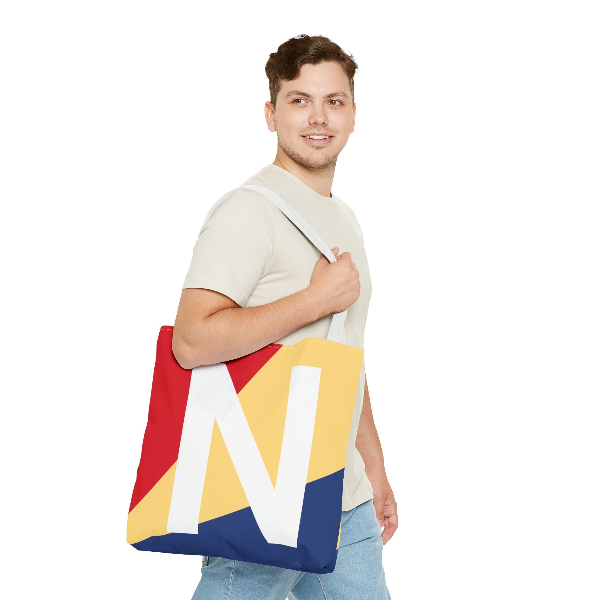 Monogram 'N' Colorblock Tote Bag — Personalized Initial N Shoulder Tote