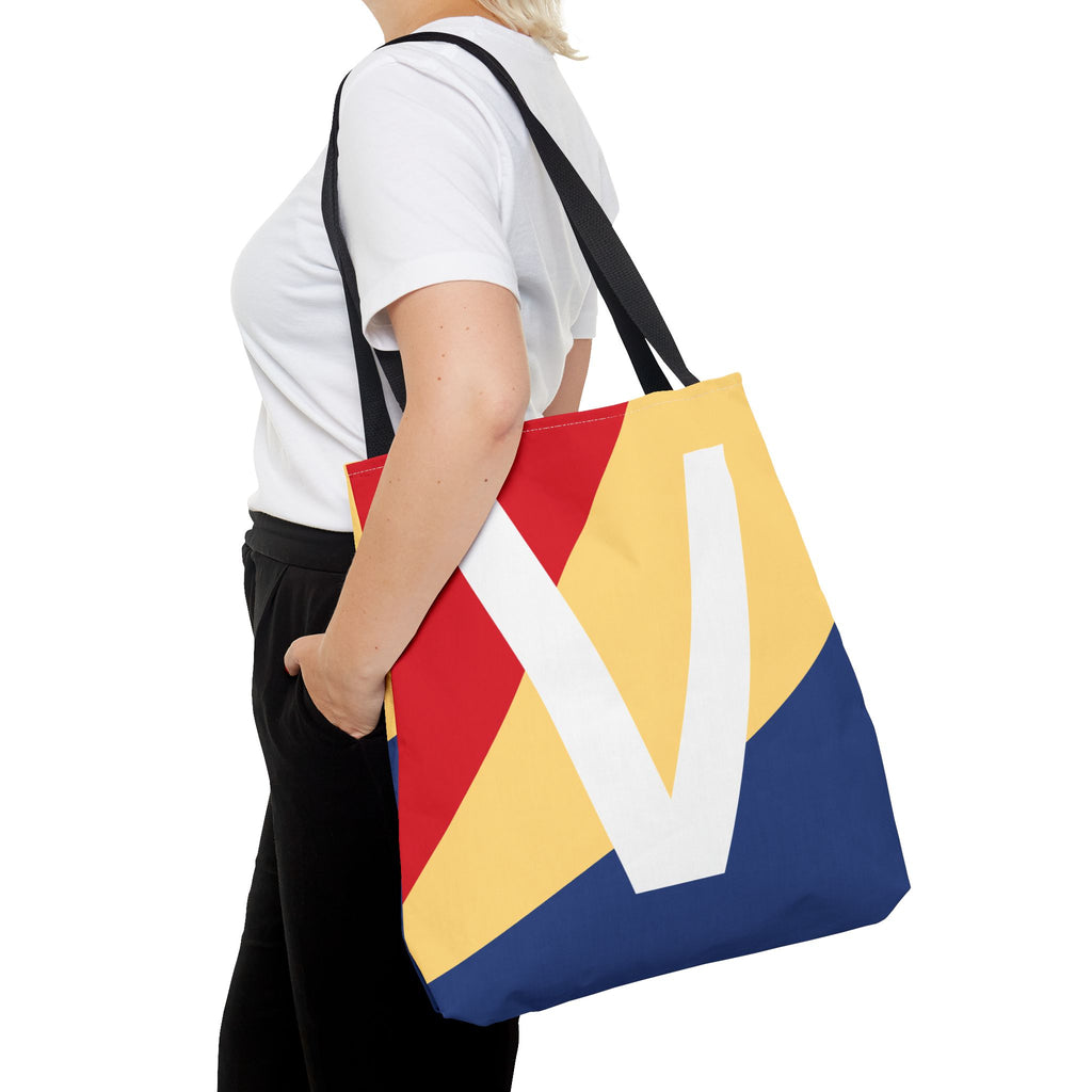 Monogram 'V' Colorblock Tote Bag — Personalized Initial V Shoulder Tote