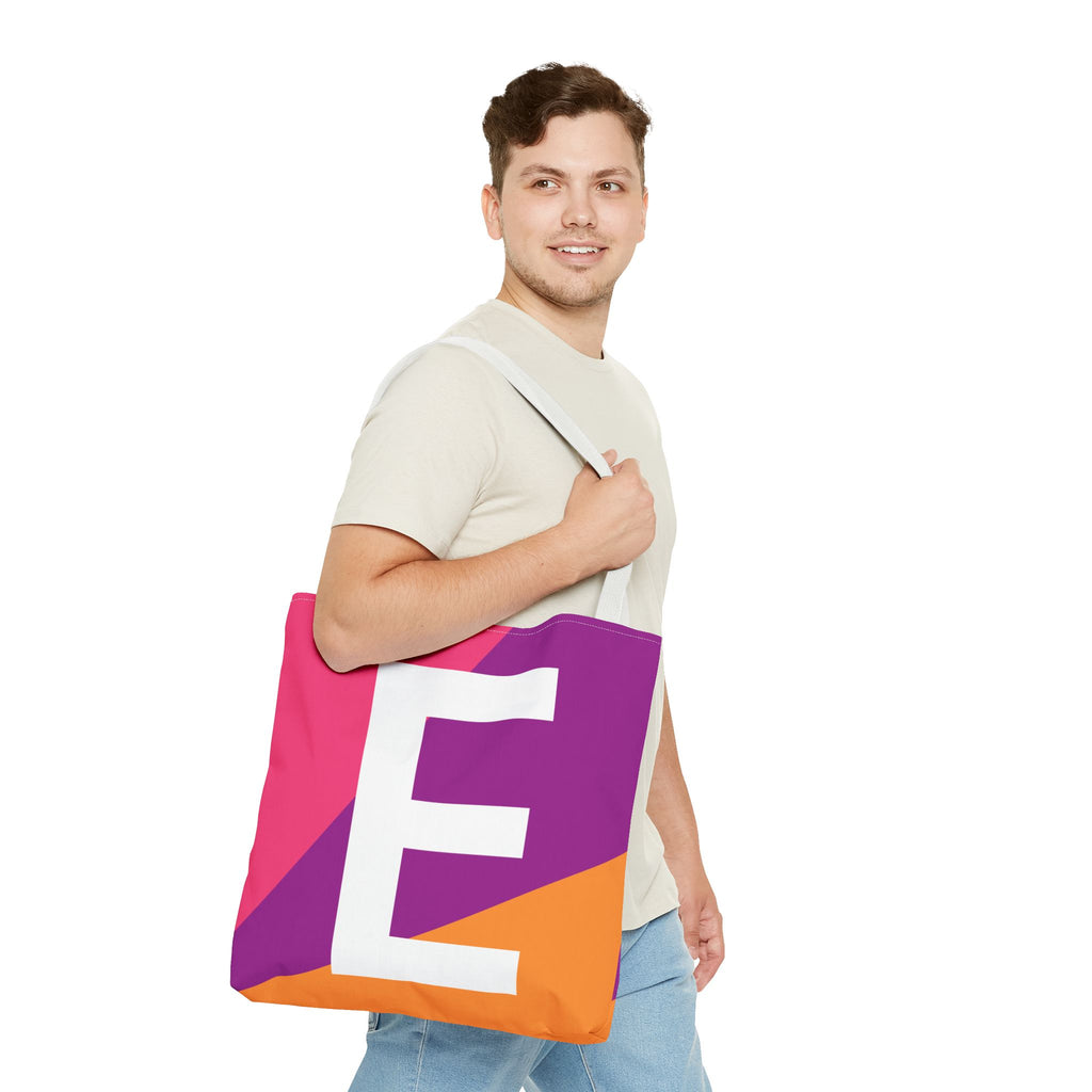 Monogram 'E' Colorblock Tote Bag — Personalized Initial E Shoulder Tote