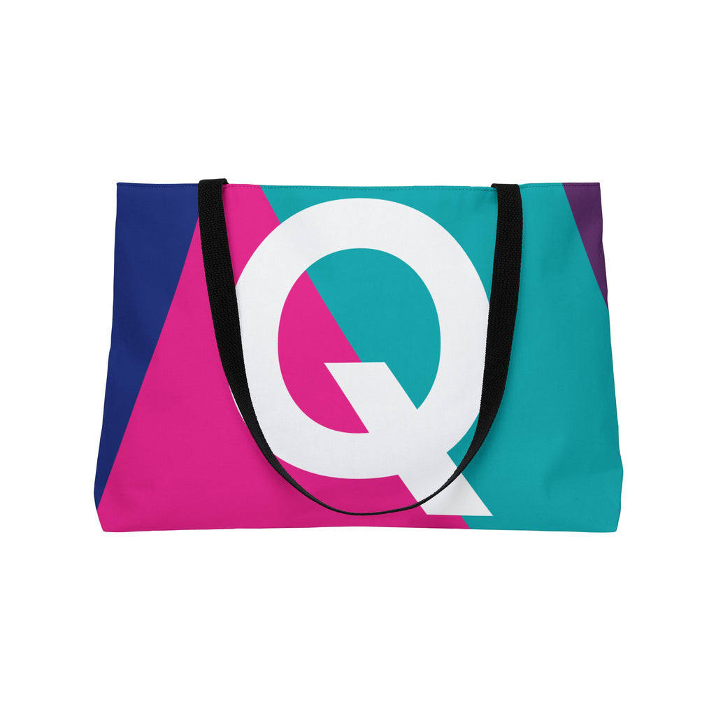 Personalized 'Q' Colorblock Tote Bag — Monogram Weekender Tote
