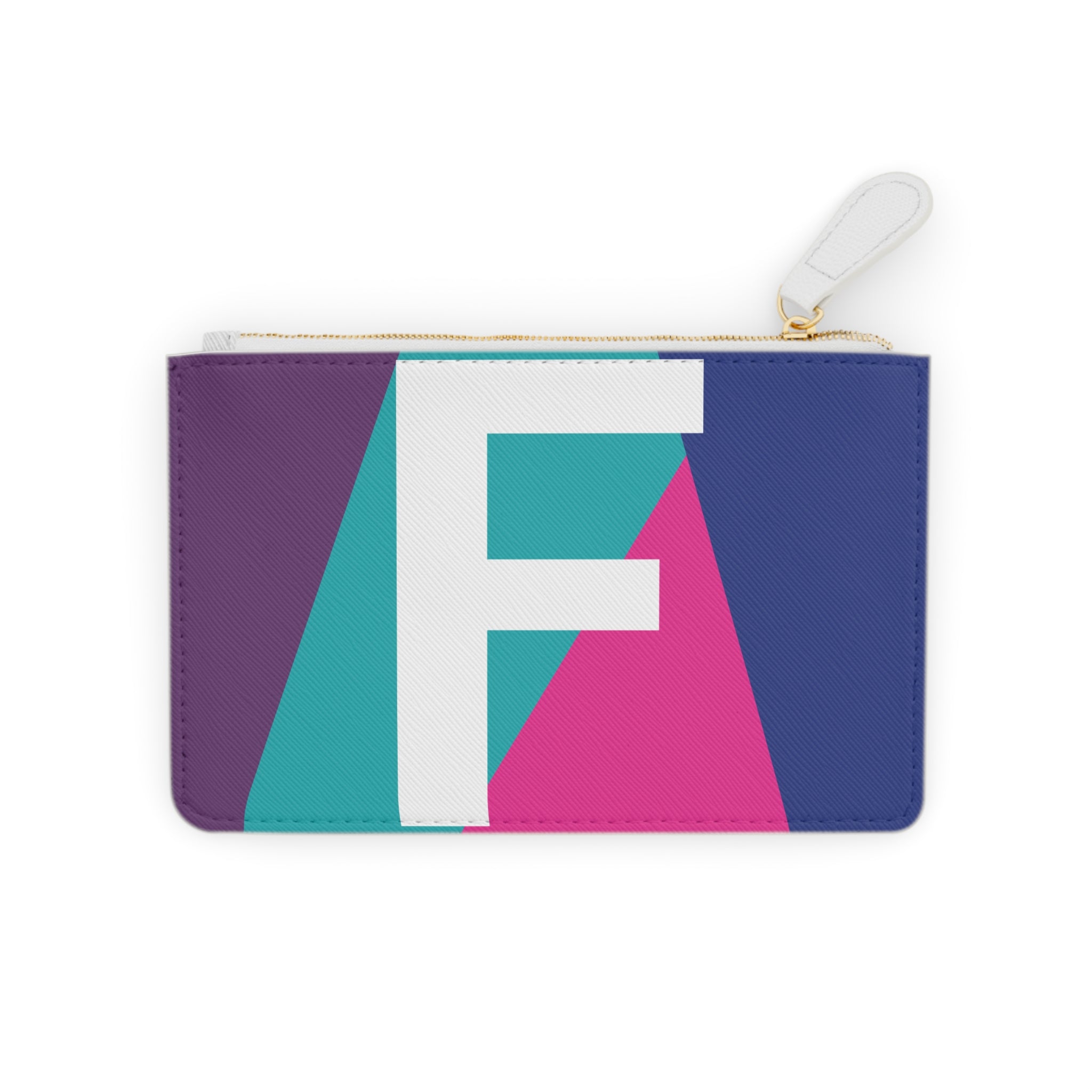 Initial F Mini Clutch — Colorblock Monogram Wristlet Wallet