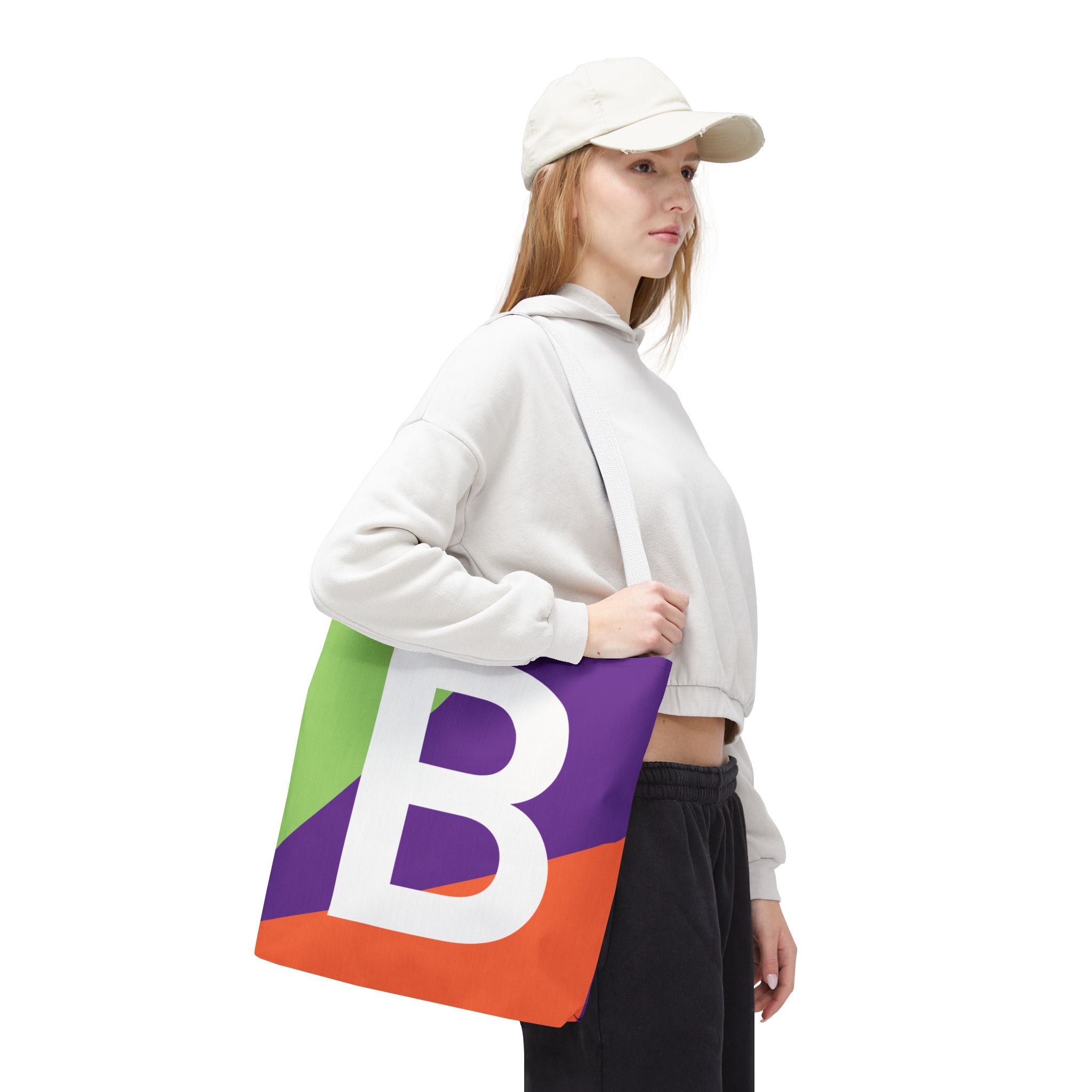 Monogram 'B' Colorblock Tote Bag — Personalized Initial B Shoulder Tote