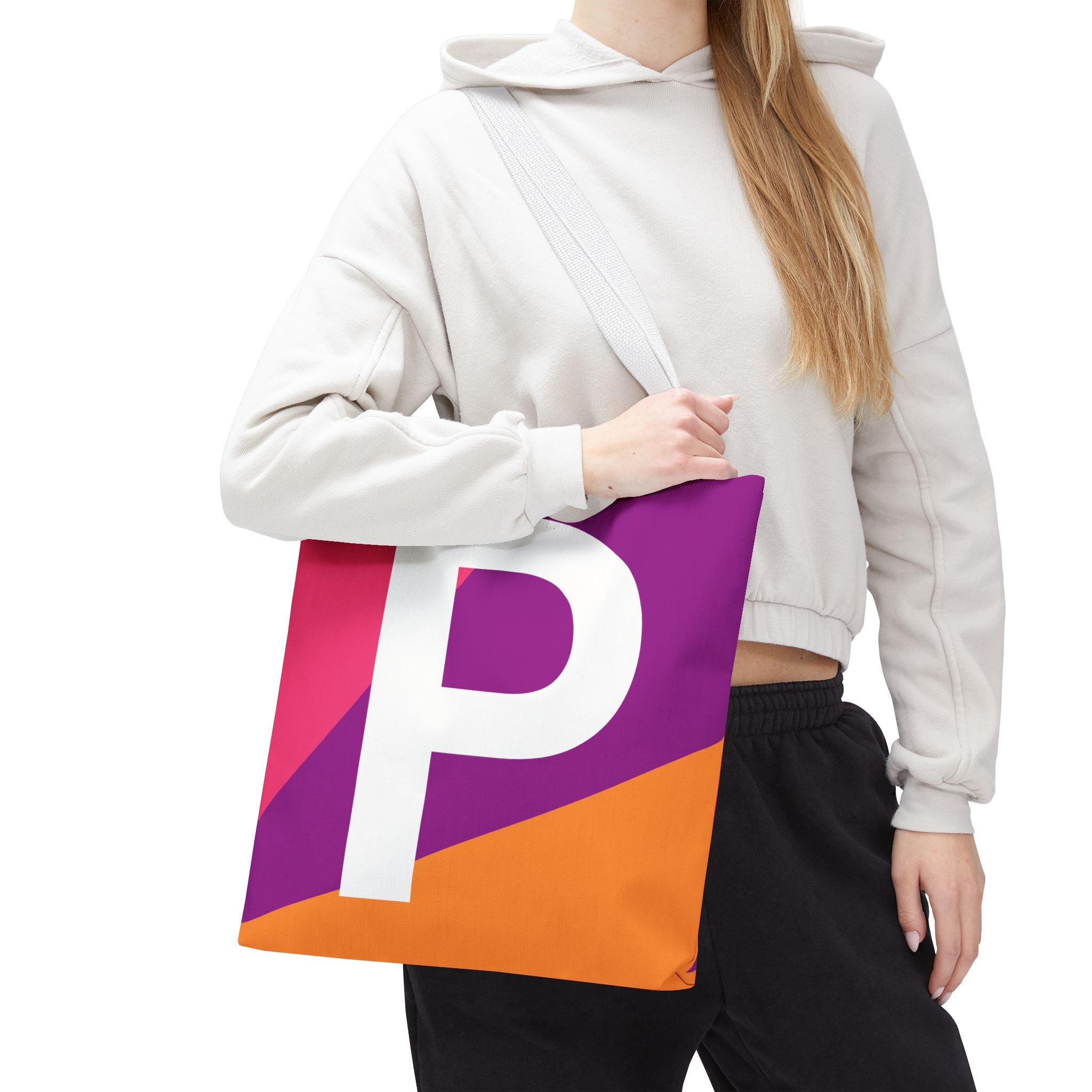 Monogram 'P' Colorblock Tote Bag — Personalized Initial P Shoulder Tote