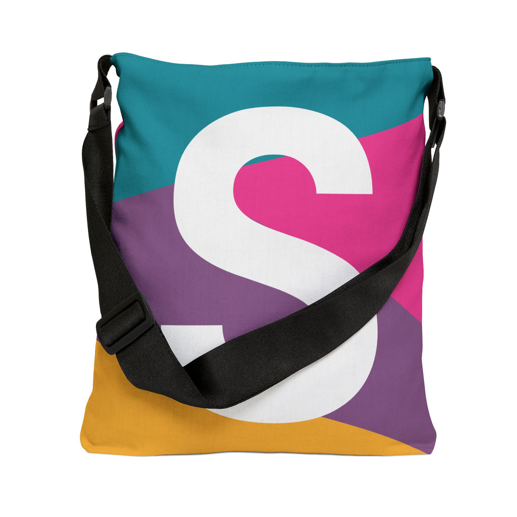 Initial Letter 'S' Colorblock Adjustable Tote Bag — Monogram Alphabet Shoulder Bag