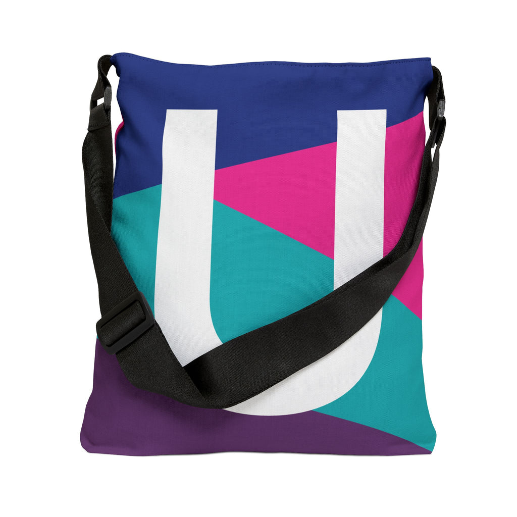 Initial Letter 'U' Colorblock Adjustable Tote Bag — Monogram Alphabet Shoulder Bag
