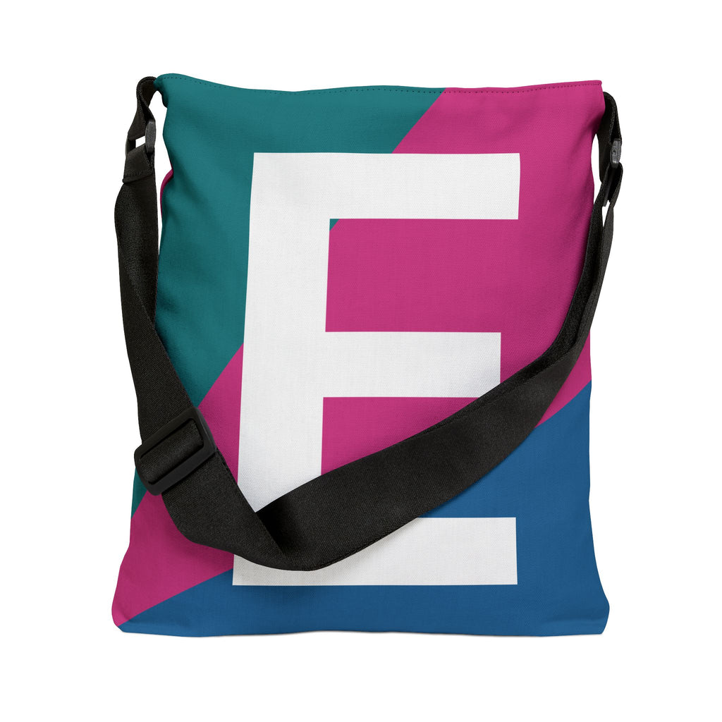 Initial Letter 'E' Colorblock Adjustable Tote Bag — Monogram Alphabet Shoulder Bag