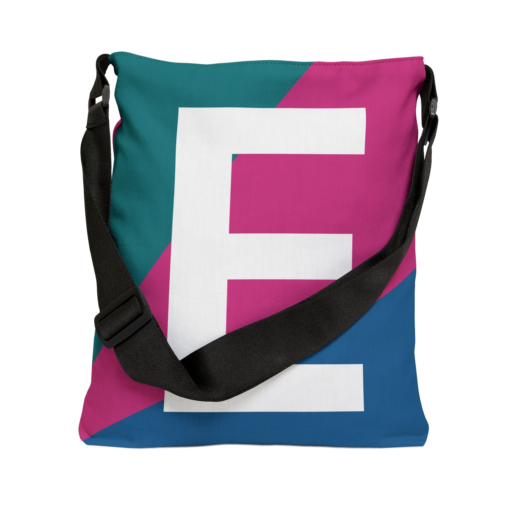 Initial Letter 'E' Colorblock Adjustable Tote Bag — Monogram Alphabet Shoulder Bag