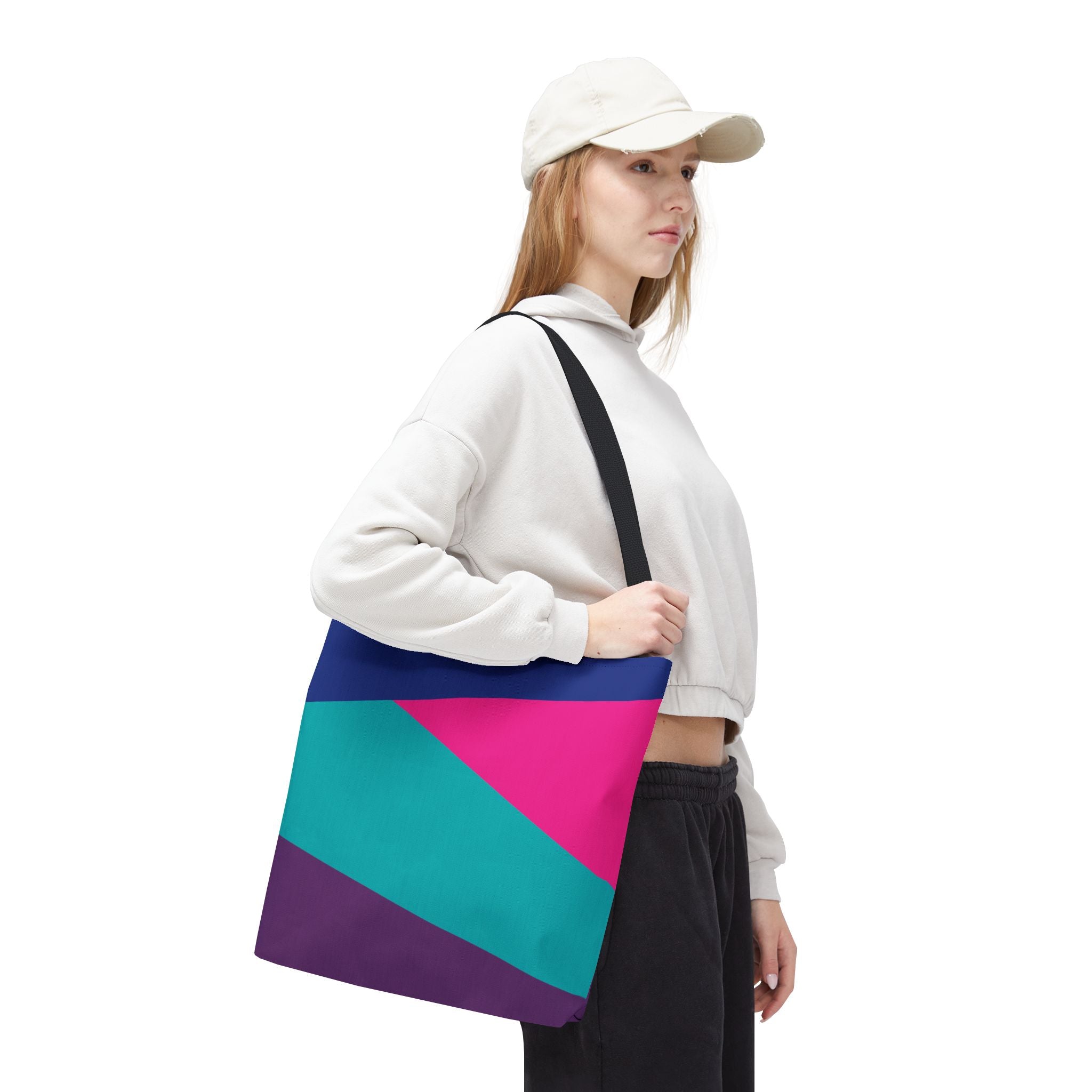Retro 80s & 90s Inspired Color Block Tote Bag | Stylish Everyday Canvas Shoulder Bag