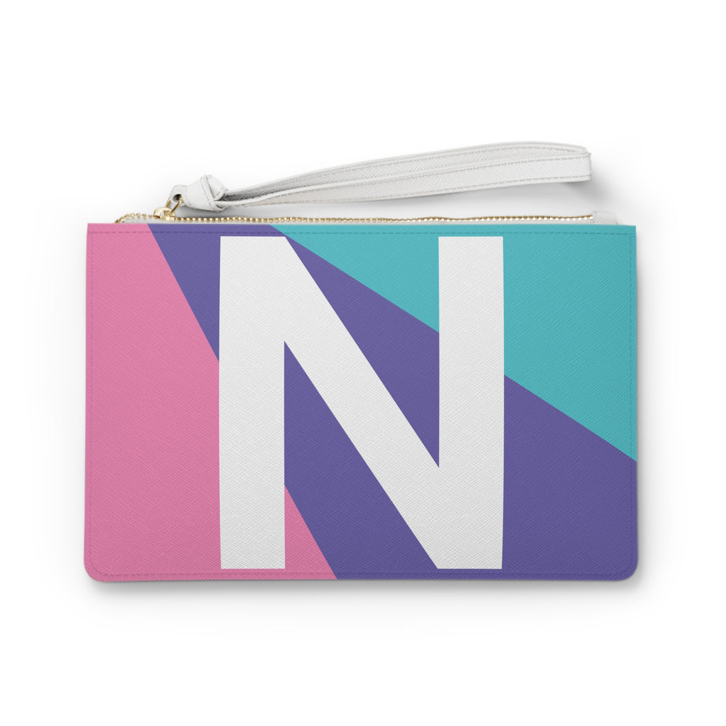 Monogram 'N' Colorblock Clutch Bag — Bold Geometric Wristlet for Everyday & Gifts
