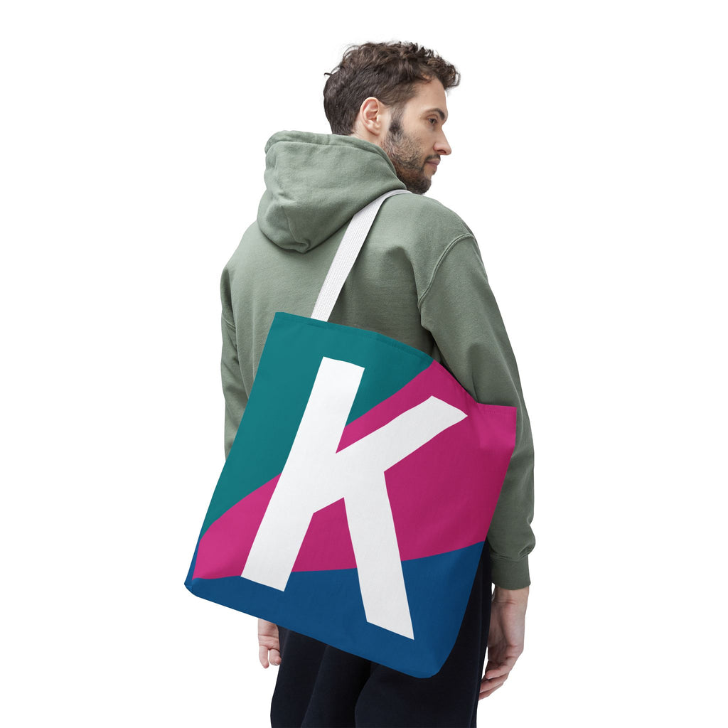 Monogram 'K' Colorblock Tote Bag — Personalized Initial K Shoulder Tote