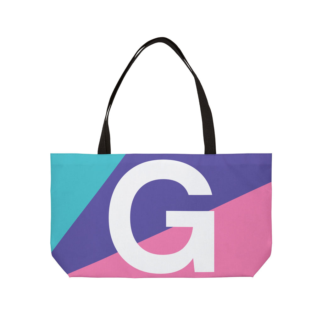 Personalized 'G' Colorblock Tote Bag — Monogram Weekender Tote