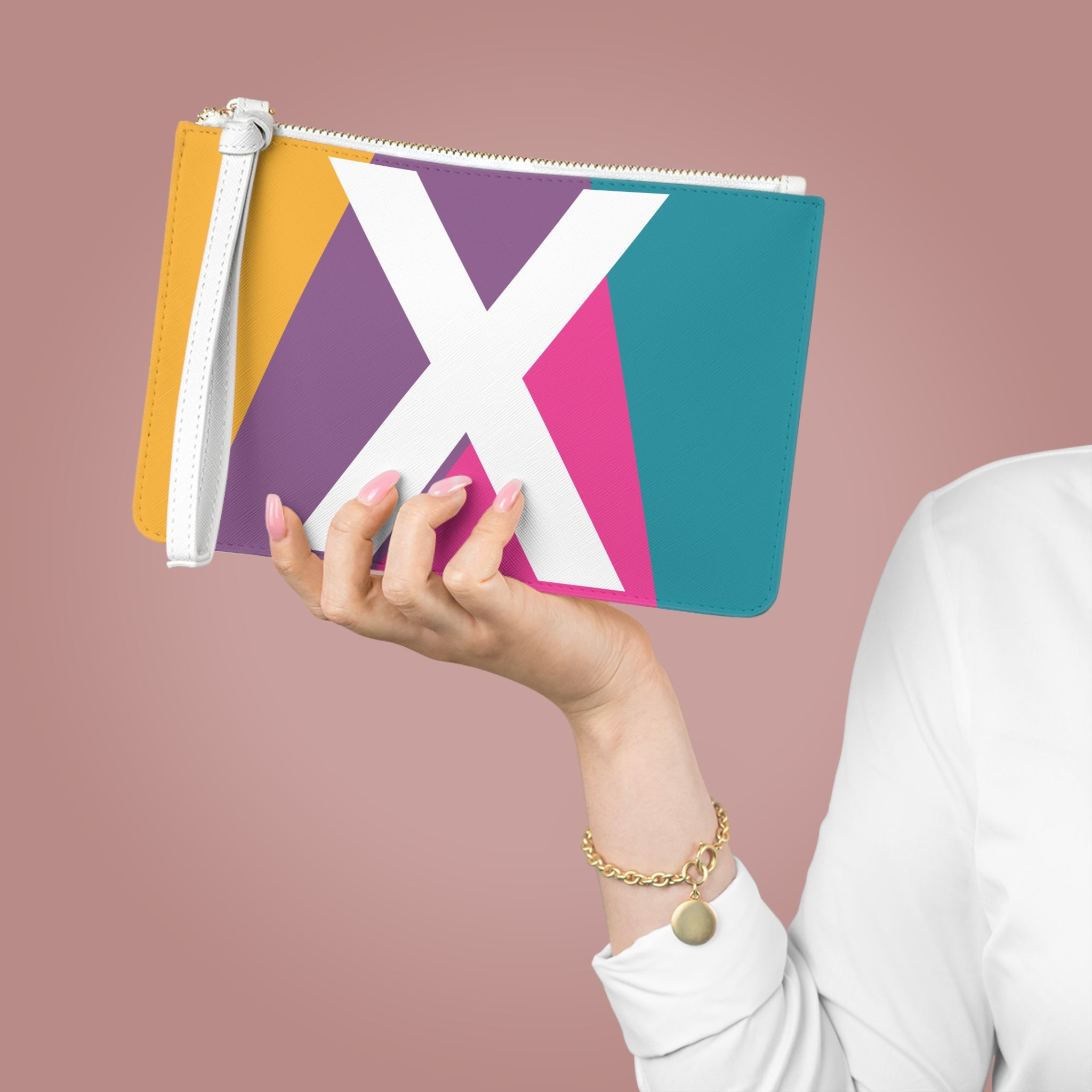 Monogram 'X' Colorblock Clutch Bag — Bold Geometric Wristlet for Everyday & Gifts