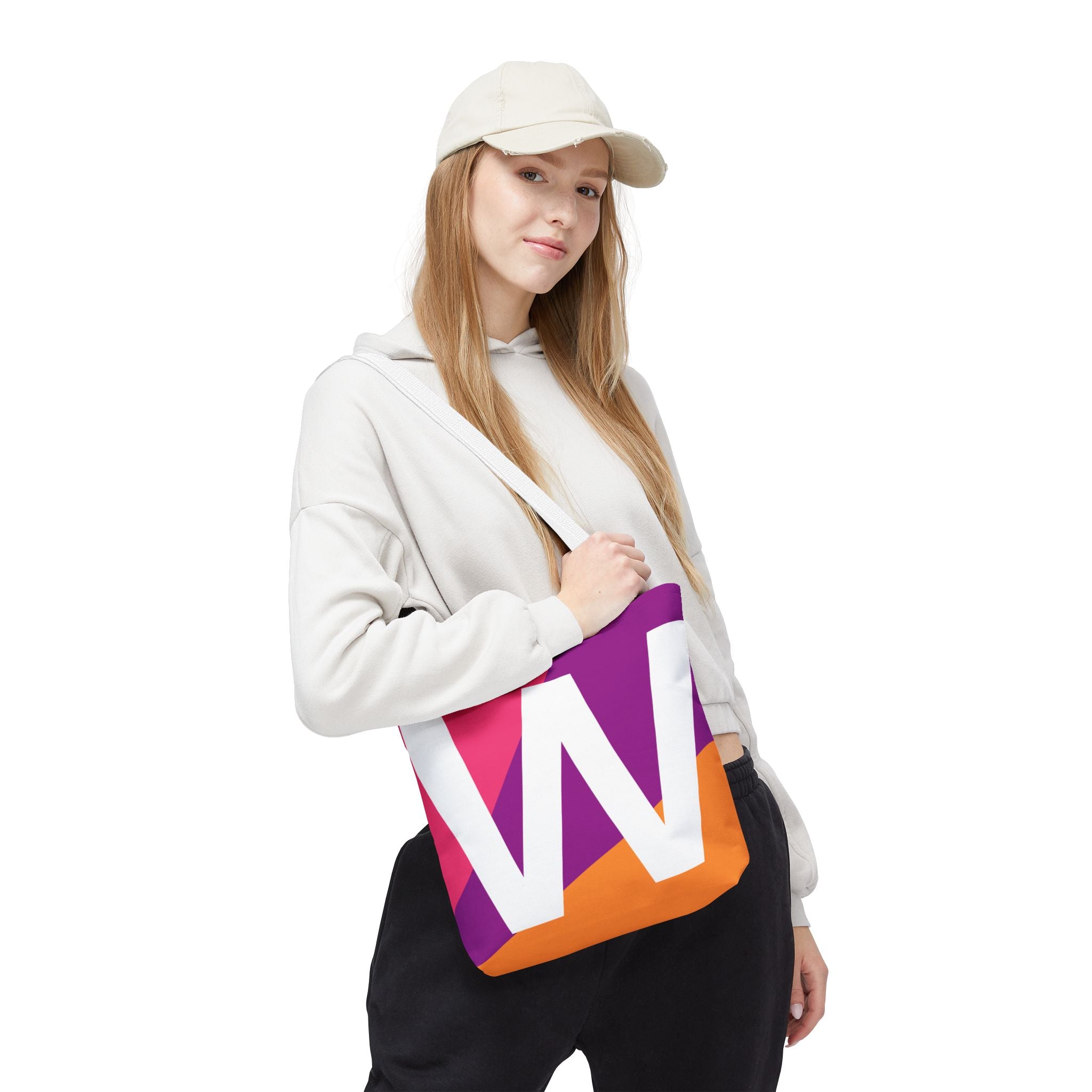 Monogram 'W' Colorblock Tote Bag — Personalized Initial W Shoulder Tote