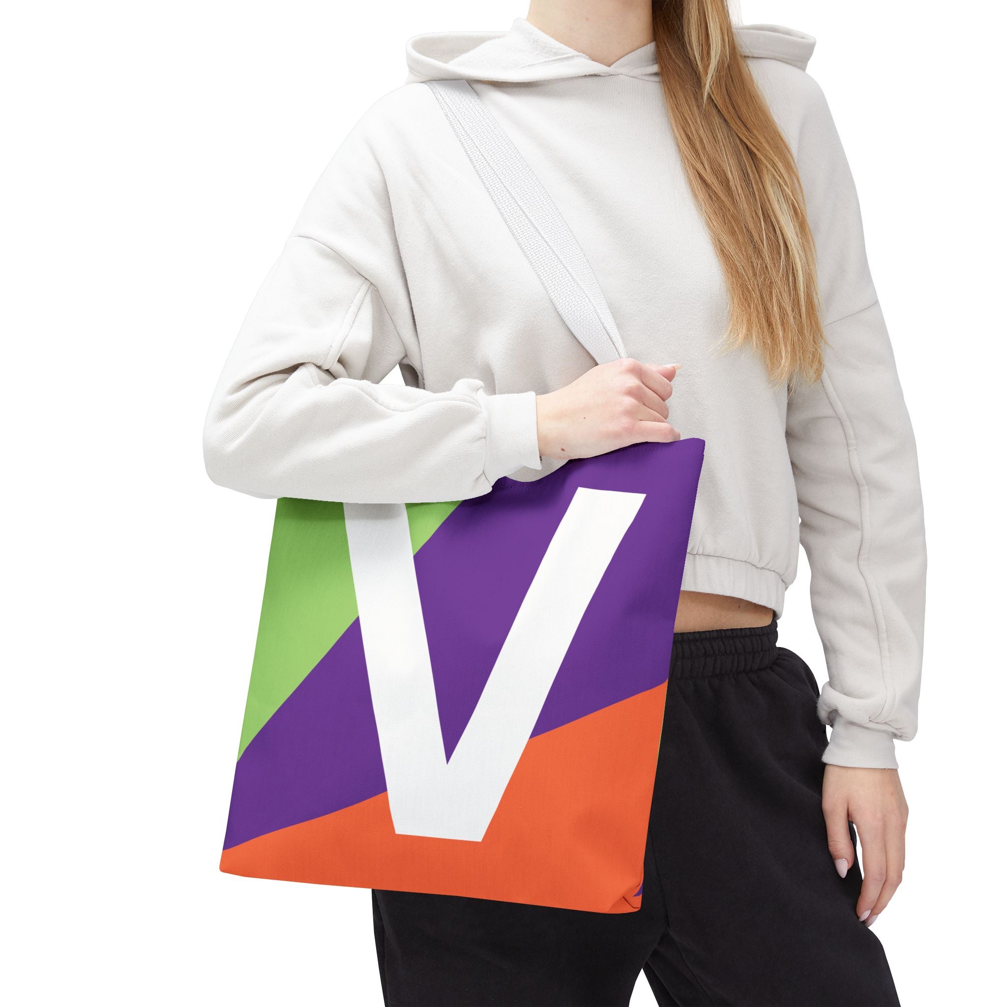 Monogram 'V' Colorblock Tote Bag — Personalized Initial V Shoulder Tote