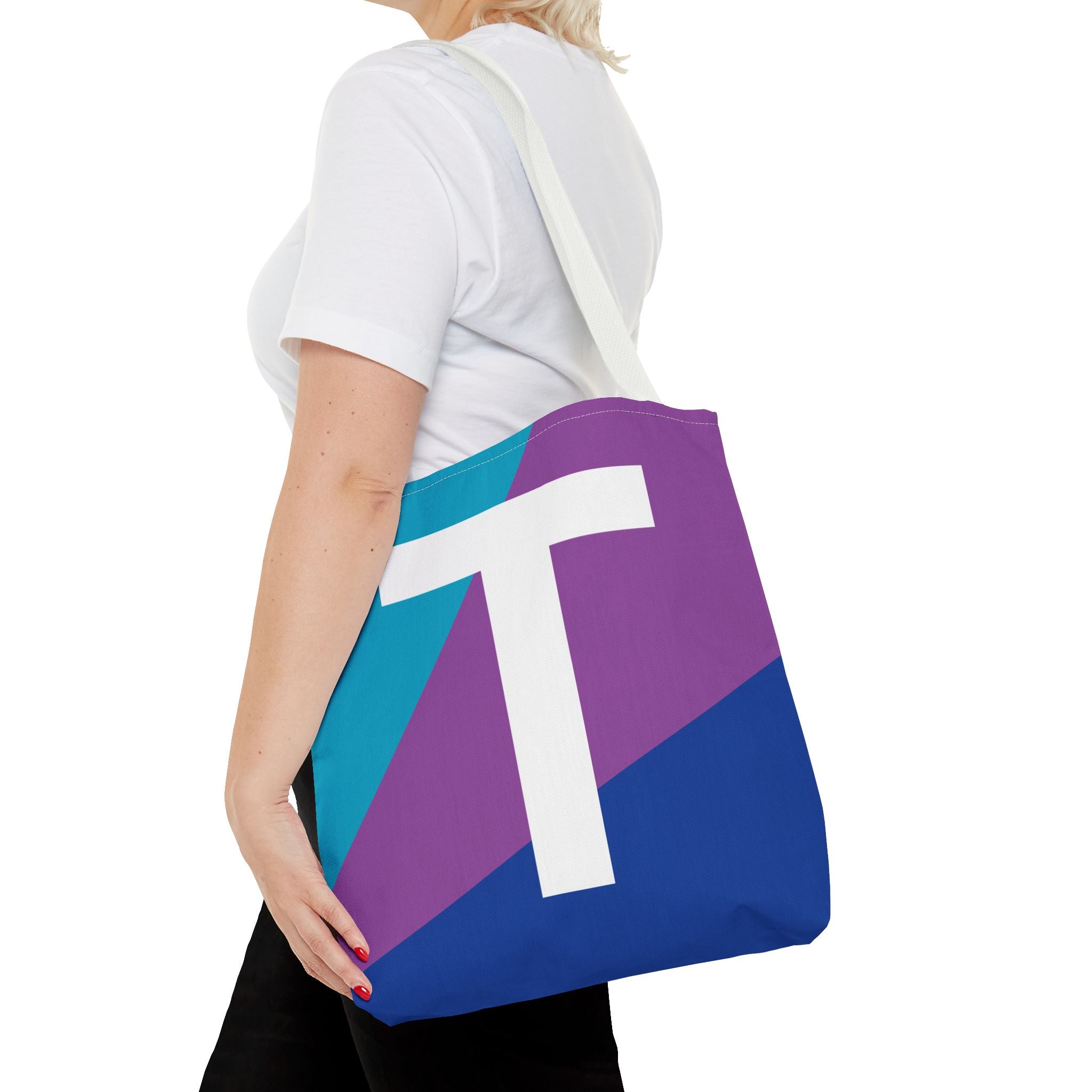 Monogram 'T' Colorblock Tote Bag — Personalized Initial T Shoulder Tote