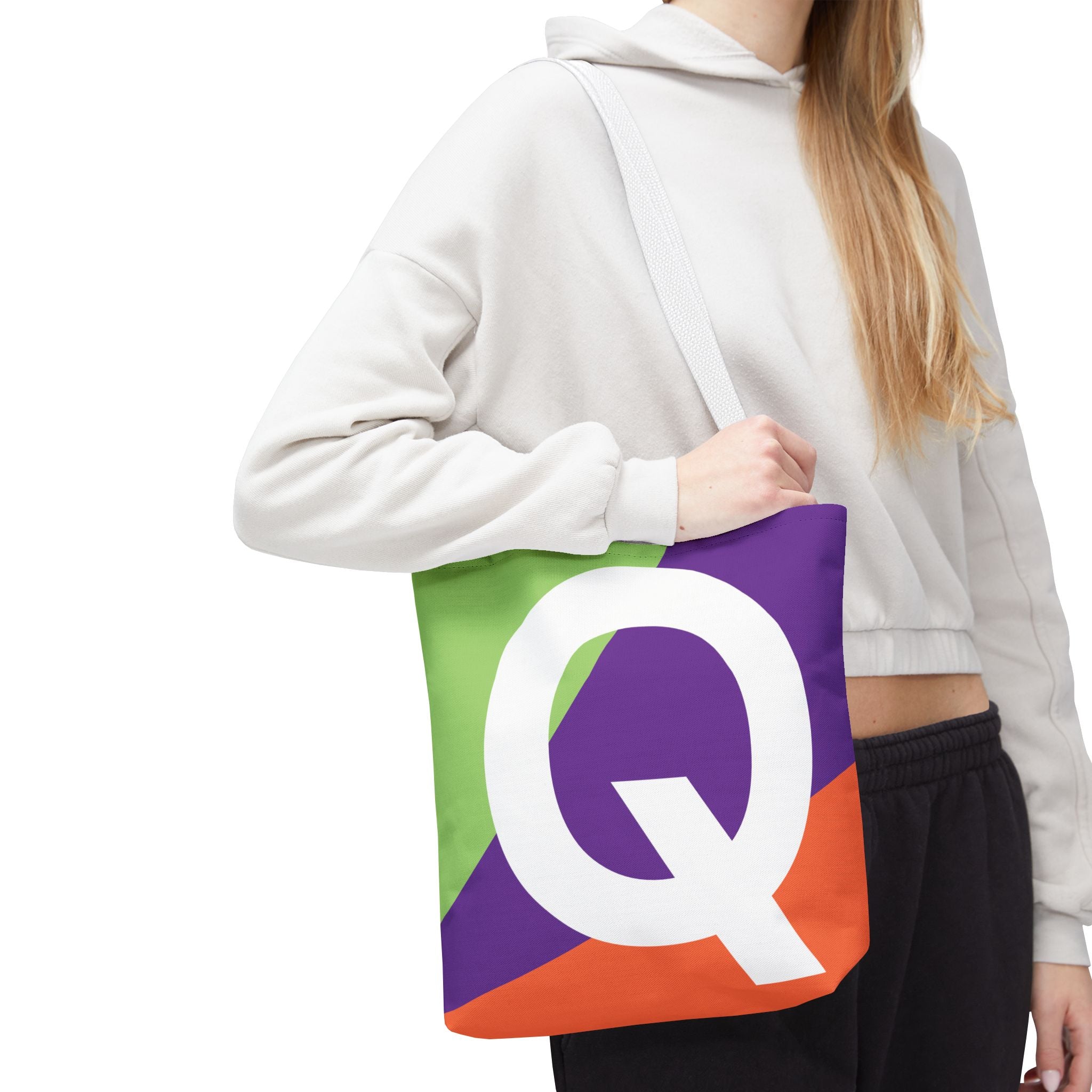 Monogram 'Q' Colorblock Tote Bag — Personalized Initial Q Shoulder Tote