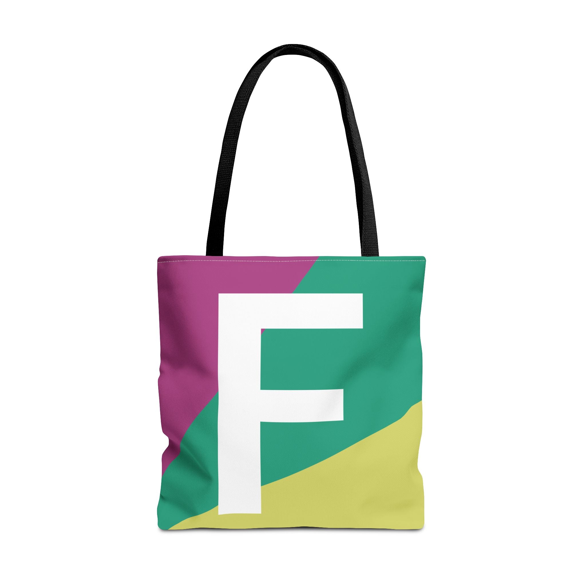 Monogram 'F' Colorblock Tote Bag — Personalized Initial F Shoulder Tote