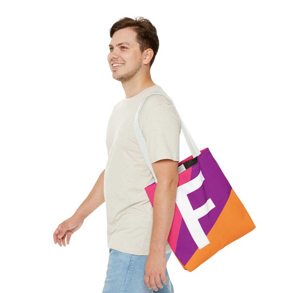 Monogram 'F' Colorblock Tote Bag — Personalized Initial F Shoulder Tote