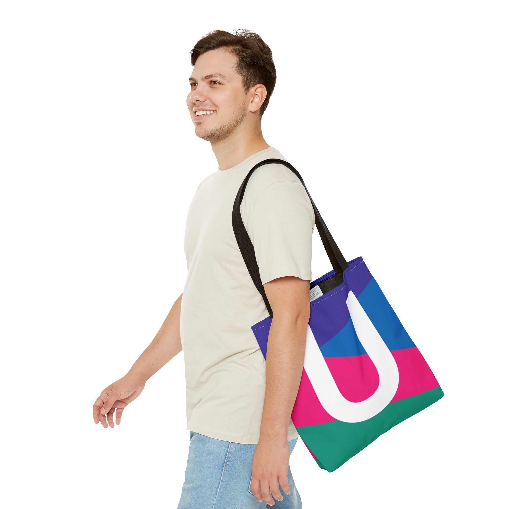 Monogram 'U' Colorblock Tote Bag — Personalized Initial U Shoulder Tote