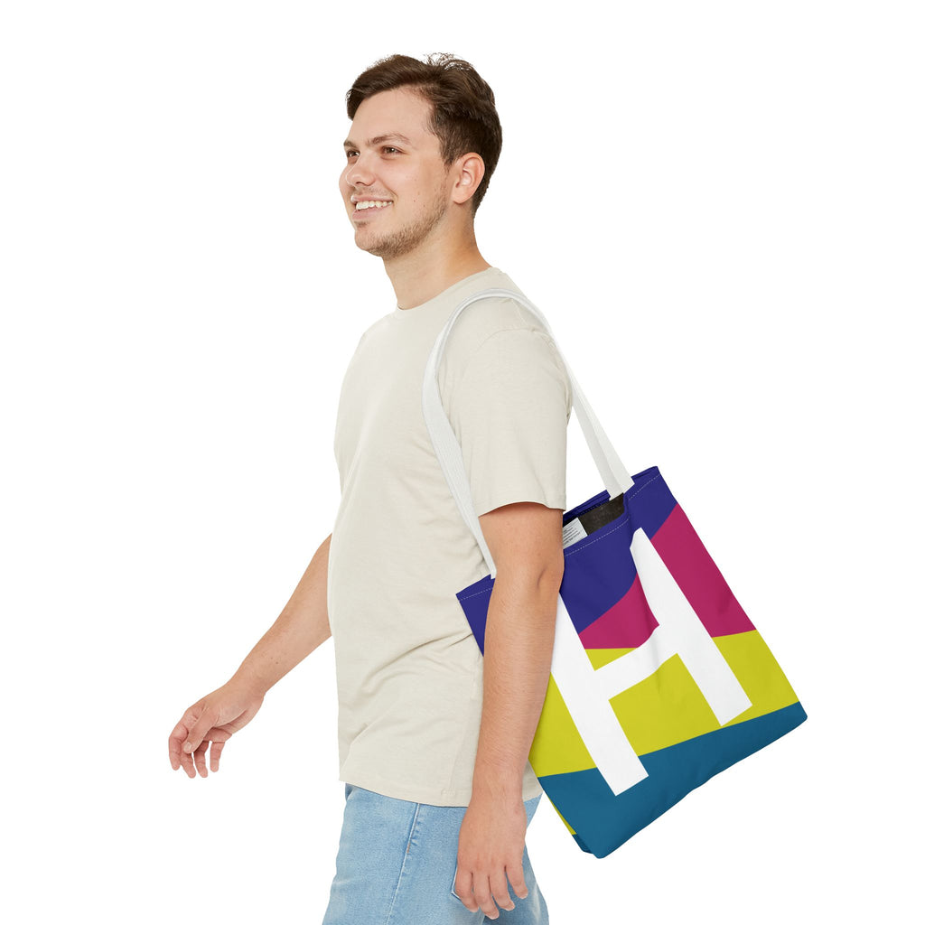 Monogram 'H' Colorblock Tote Bag — Personalized Initial H Shoulder Tote