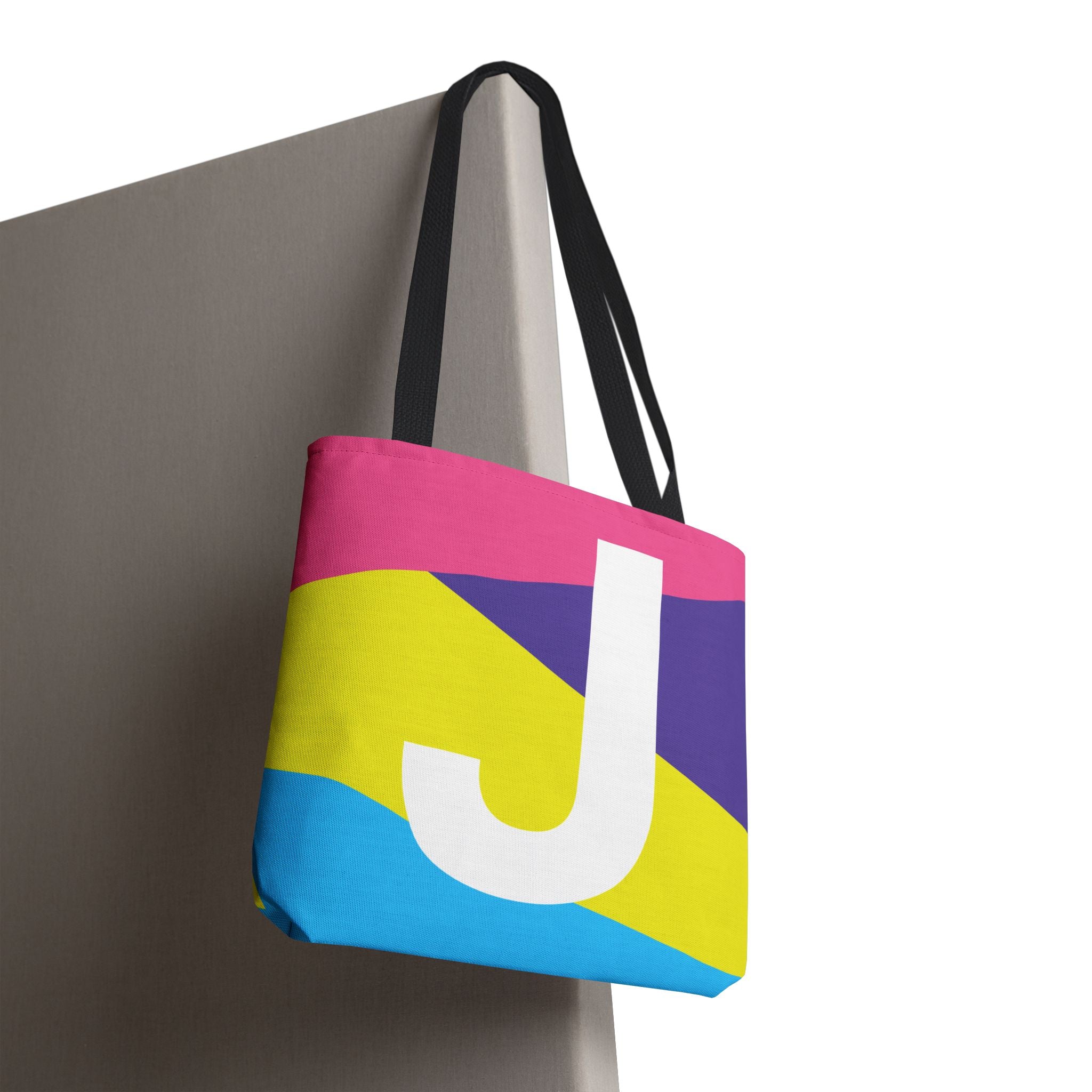 Monogram 'J' Colorblock Tote Bag — Personalized Initial J Shoulder Tote