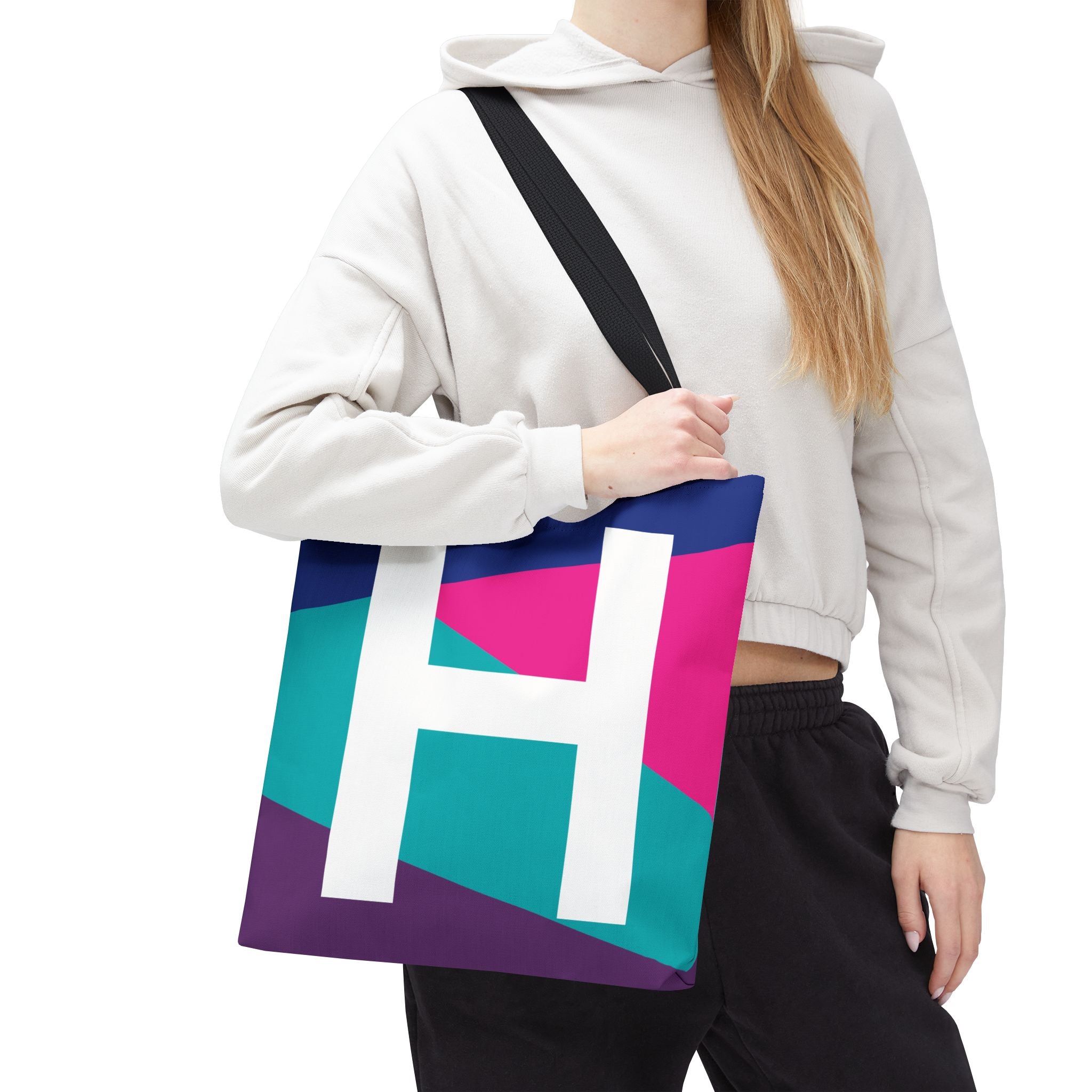 Monogram 'H' Colorblock Tote Bag — Personalized Initial H Shoulder Tote