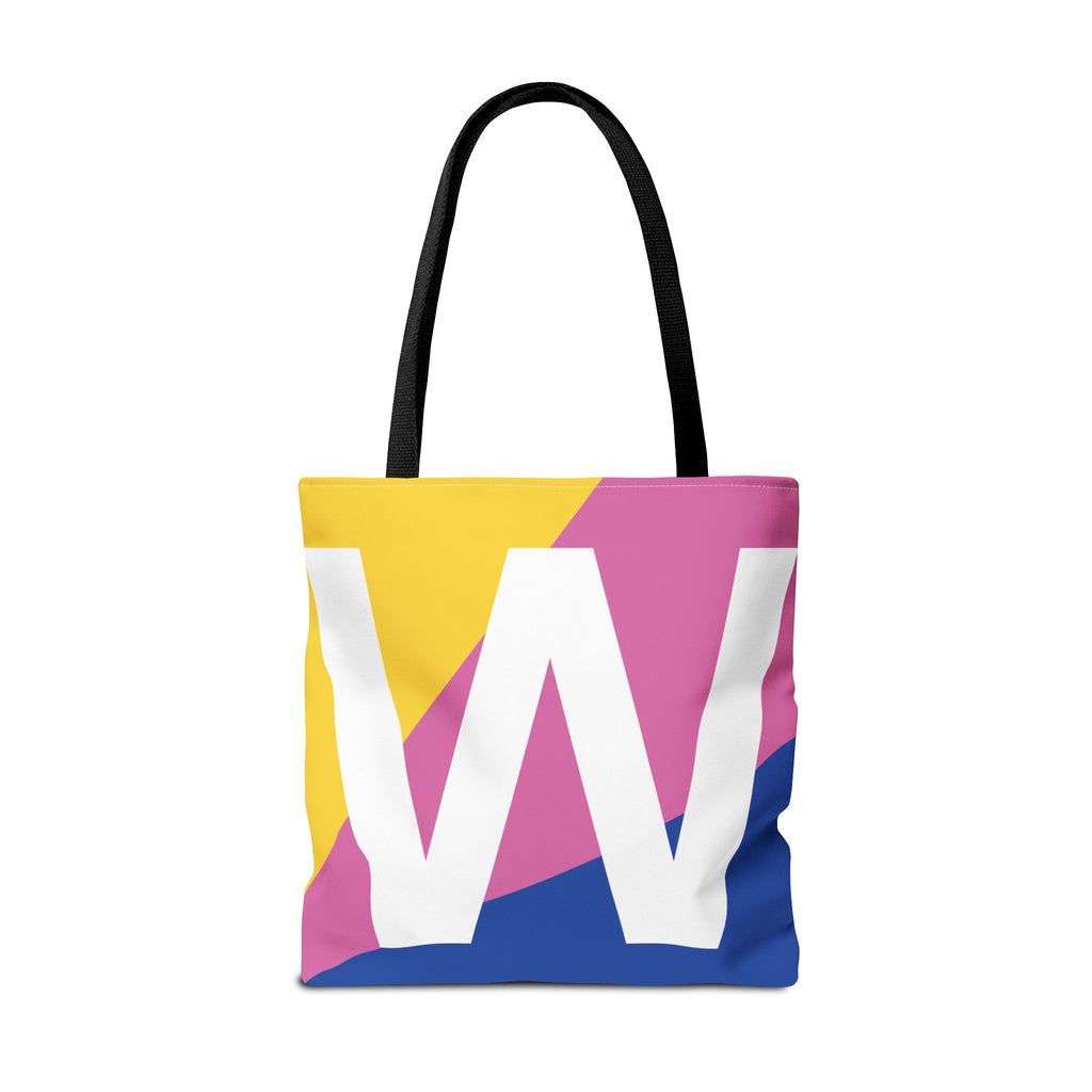 Monogram 'W' Colorblock Tote Bag — Personalized Initial W Shoulder Tote