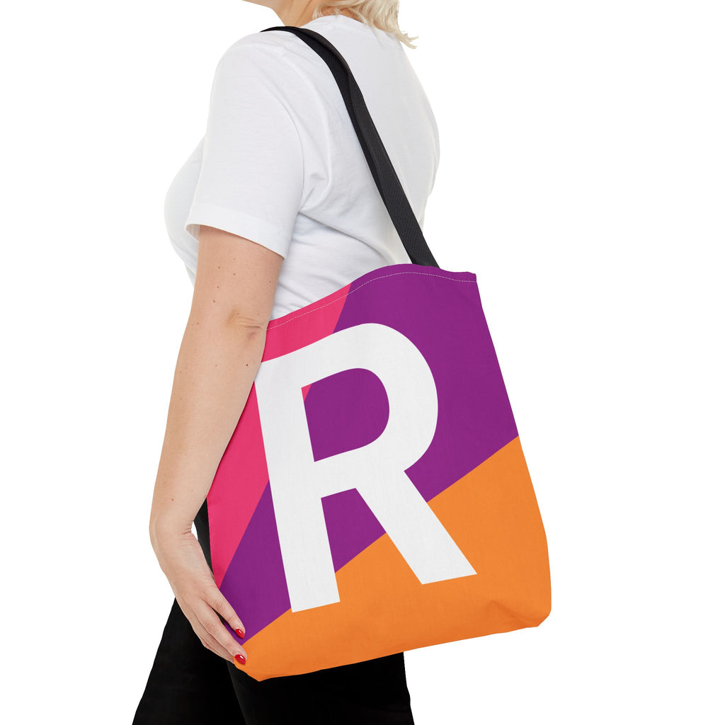 Monogram 'R' Colorblock Tote Bag — Personalized Initial R Shoulder Tote