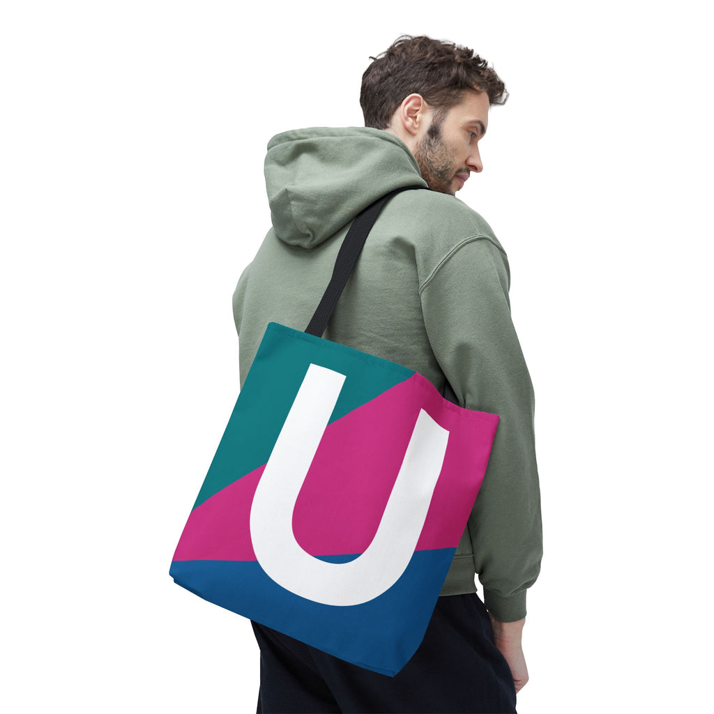 Monogram 'U' Colorblock Tote Bag — Personalized Initial U Shoulder Tote