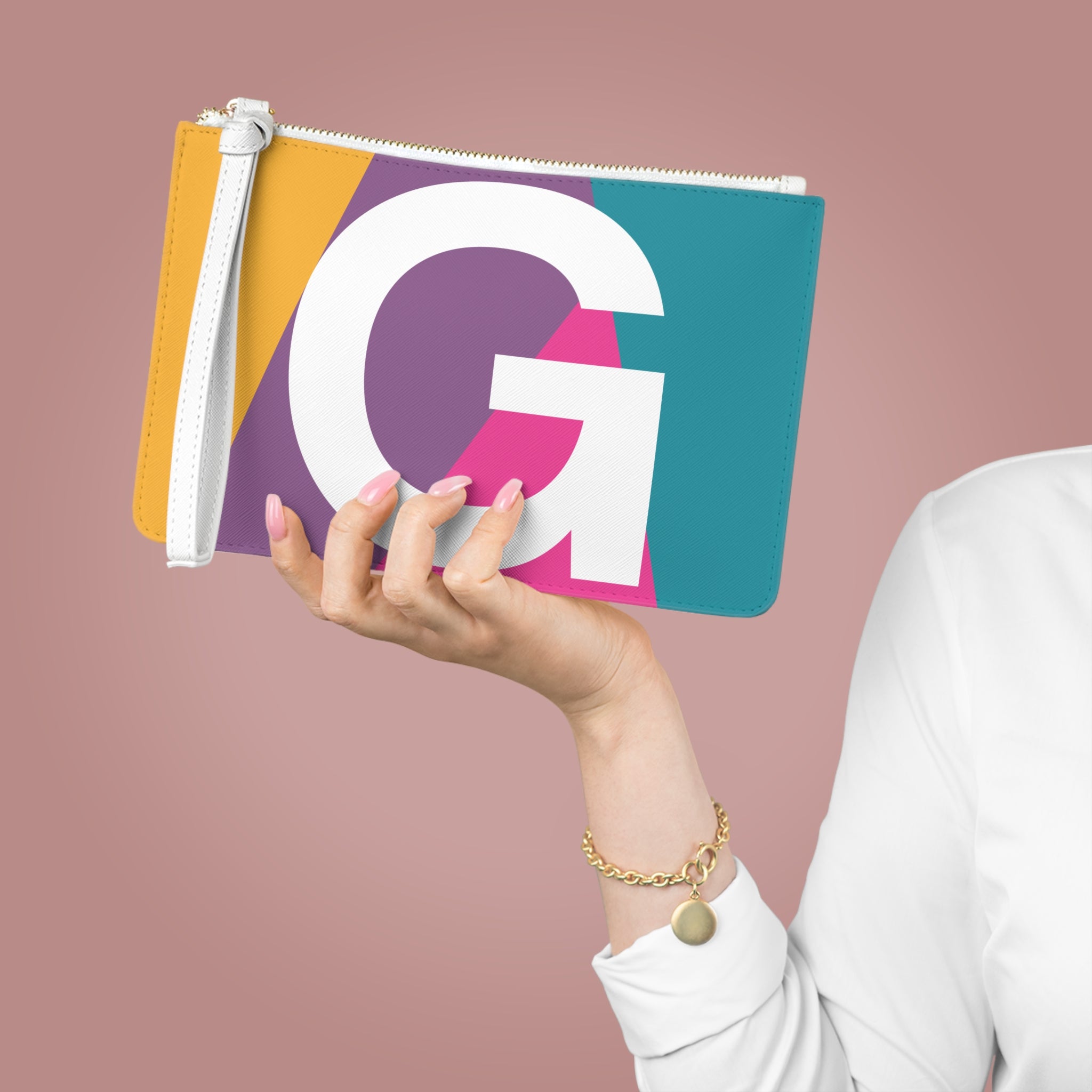 Monogram 'G' Colorblock Clutch Bag — Bold Geometric Wristlet for Everyday & Gifts
