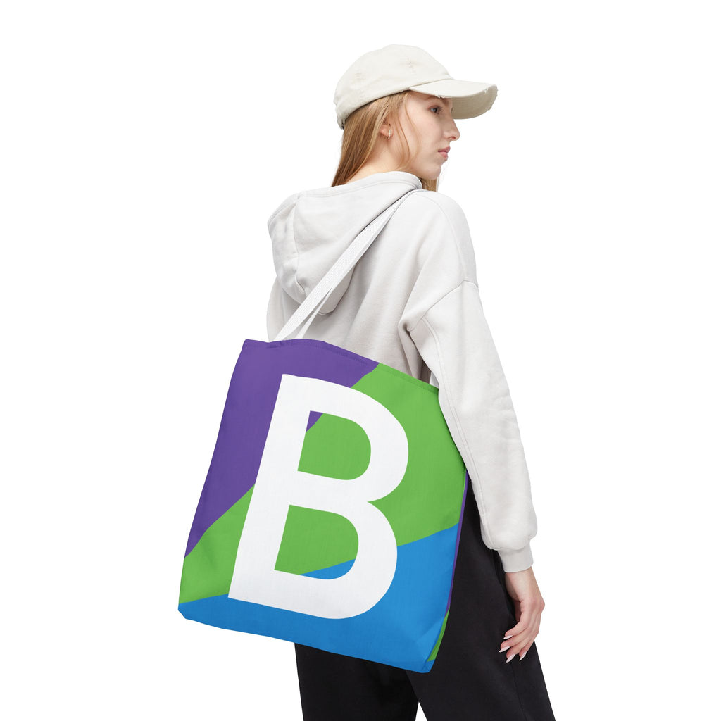 Monogram 'B' Colorblock Tote Bag — Personalized Initial B Shoulder Tote
