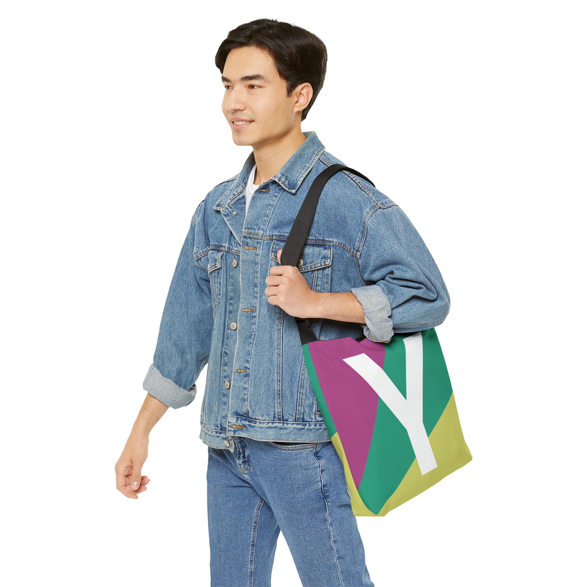 Initial Letter 'Y' Colorblock Adjustable Tote Bag — Monogram Alphabet Shoulder Bag