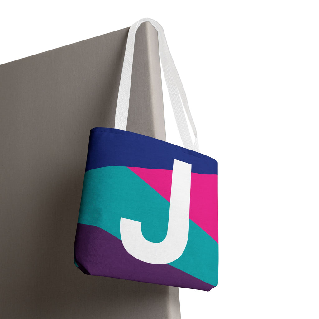 Monogram 'J' Colorblock Tote Bag — Personalized Initial J Shoulder Tote