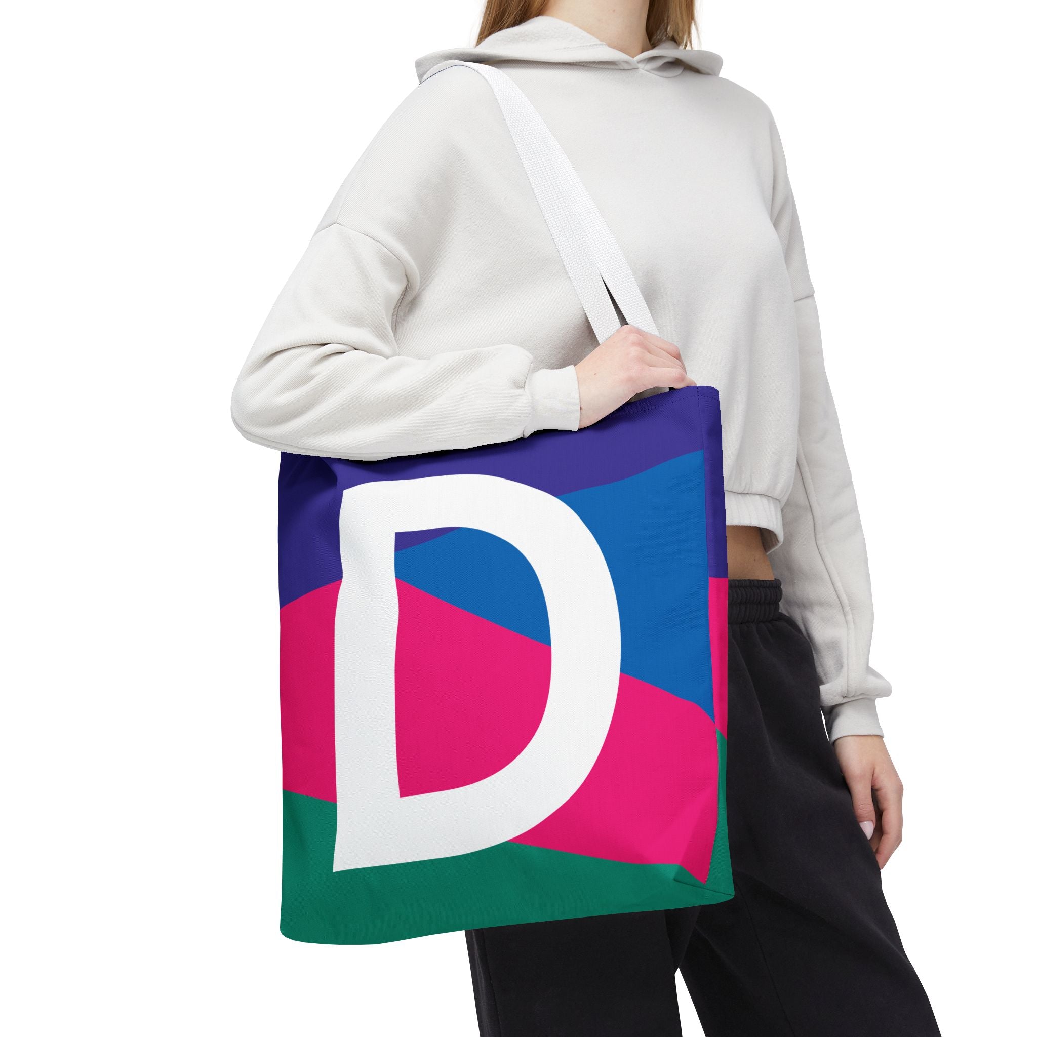 Monogram 'D' Colorblock Tote Bag — Personalized Initial D Shoulder Tote