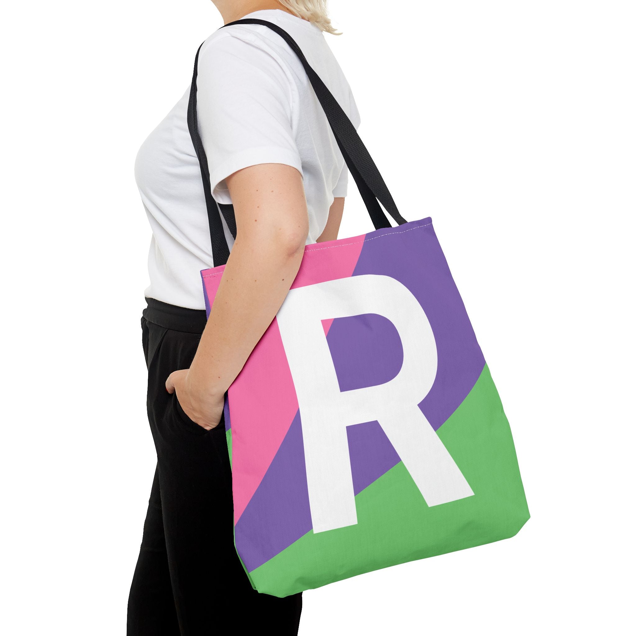 Monogram 'R' Colorblock Tote Bag — Personalized Initial R Shoulder Tote