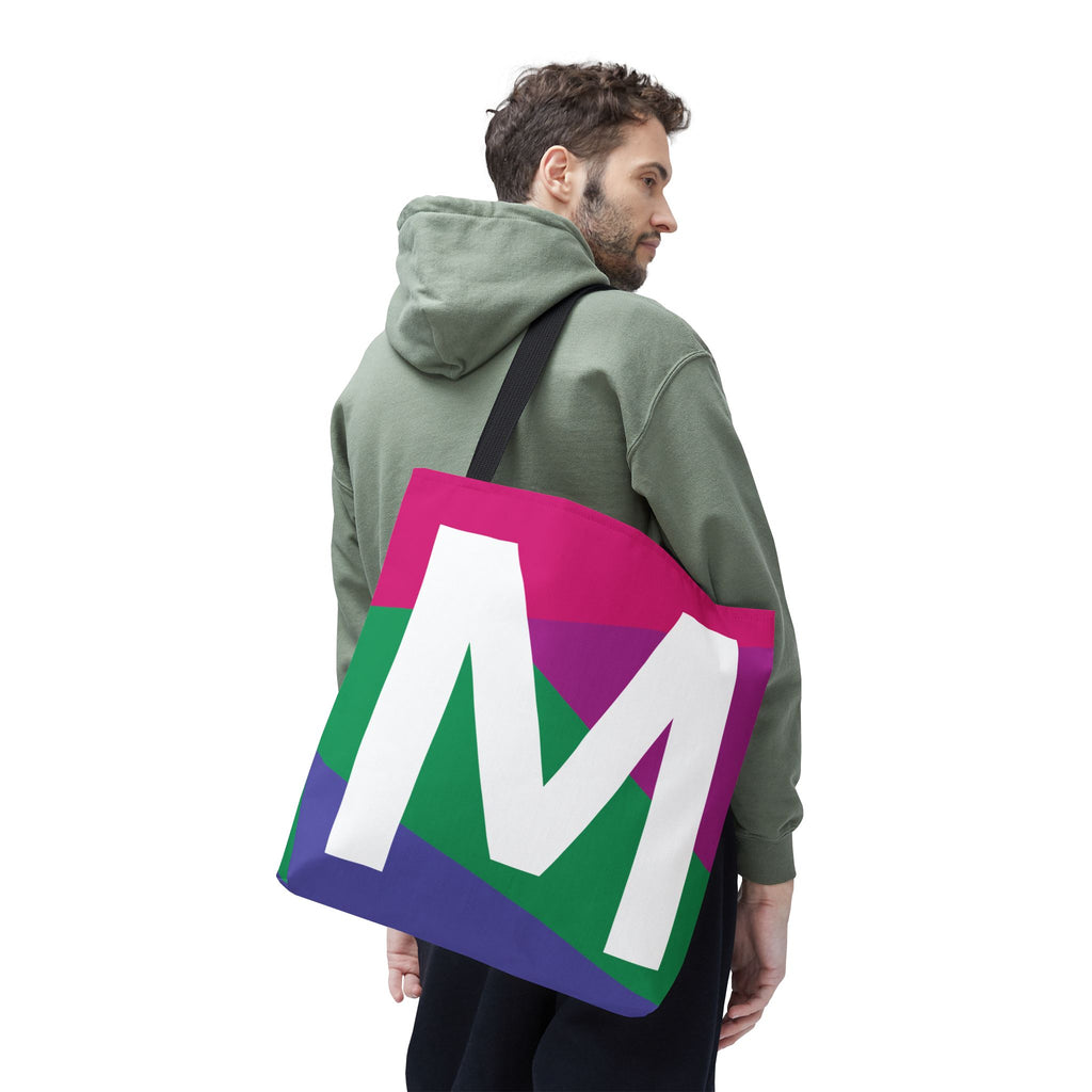 Monogram 'M' Colorblock Tote Bag — Personalized Initial M Shoulder Tote