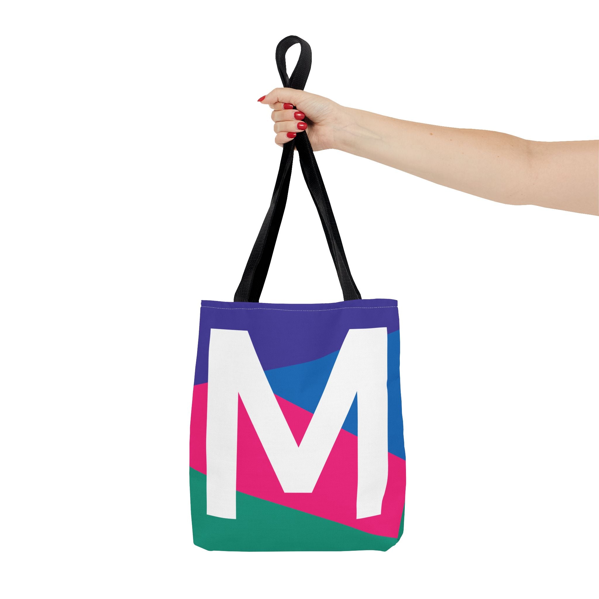 Monogram 'M' Colorblock Tote Bag — Personalized Initial M Shoulder Tote