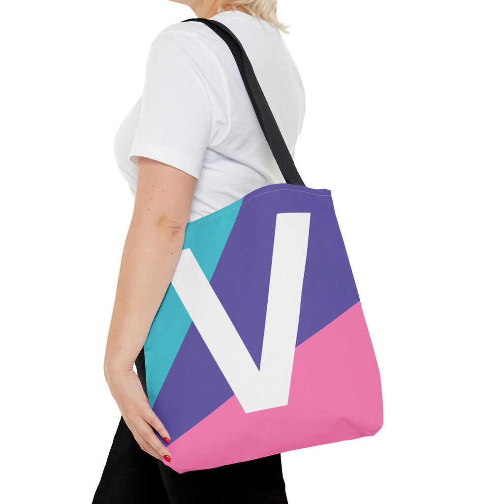 Monogram 'V' Colorblock Tote Bag — Personalized Initial V Shoulder Tote