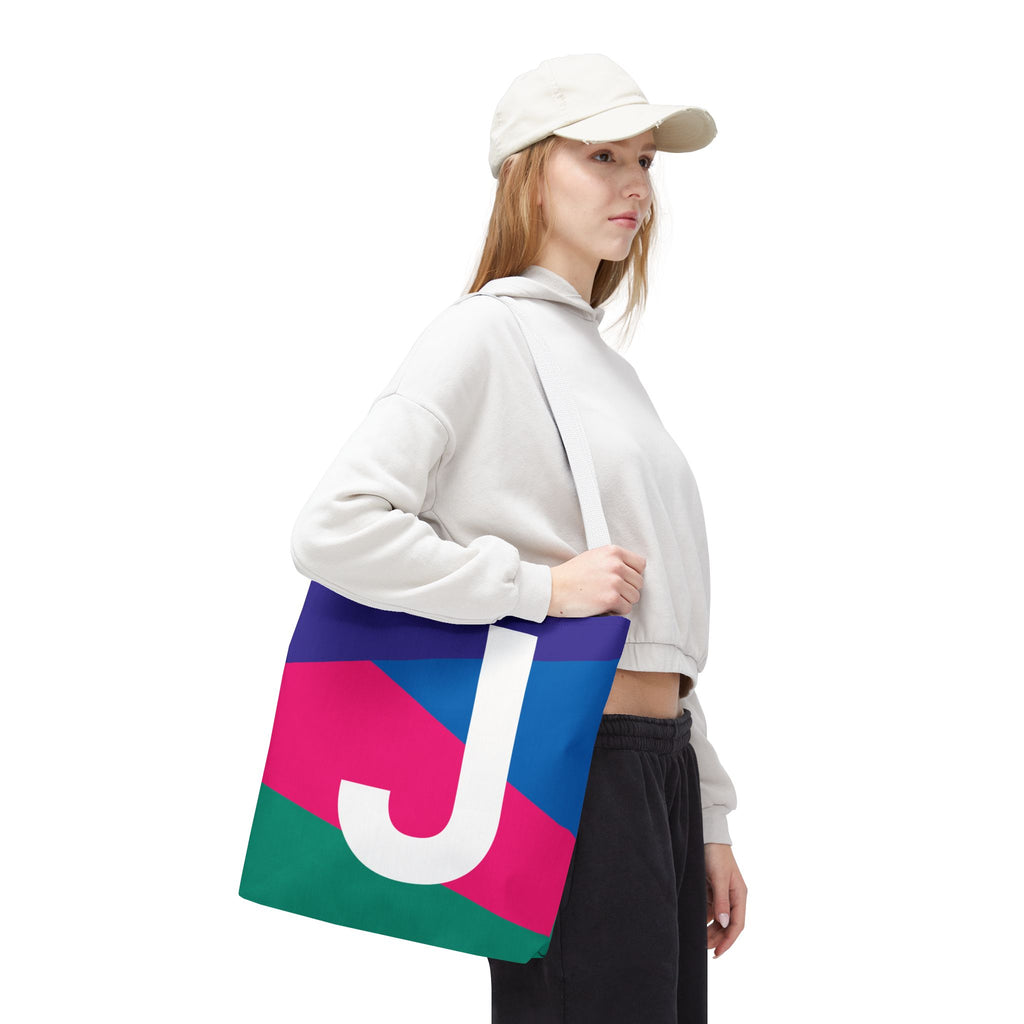 Monogram 'J' Colorblock Tote Bag — Personalized Initial J Shoulder Tote