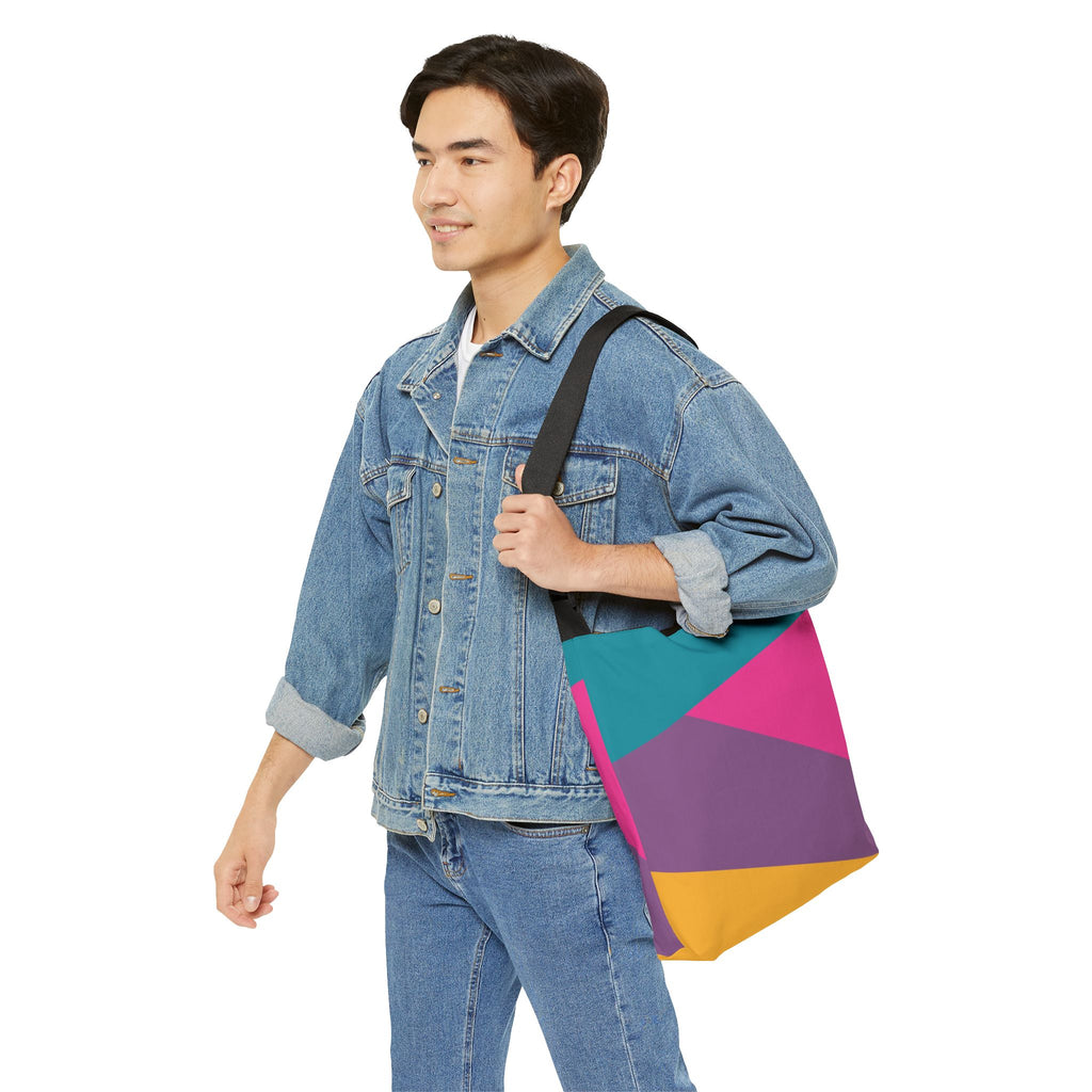 Colorblock Geometric Tote Bag — Adjustable Strap, Bright Abstract Pattern