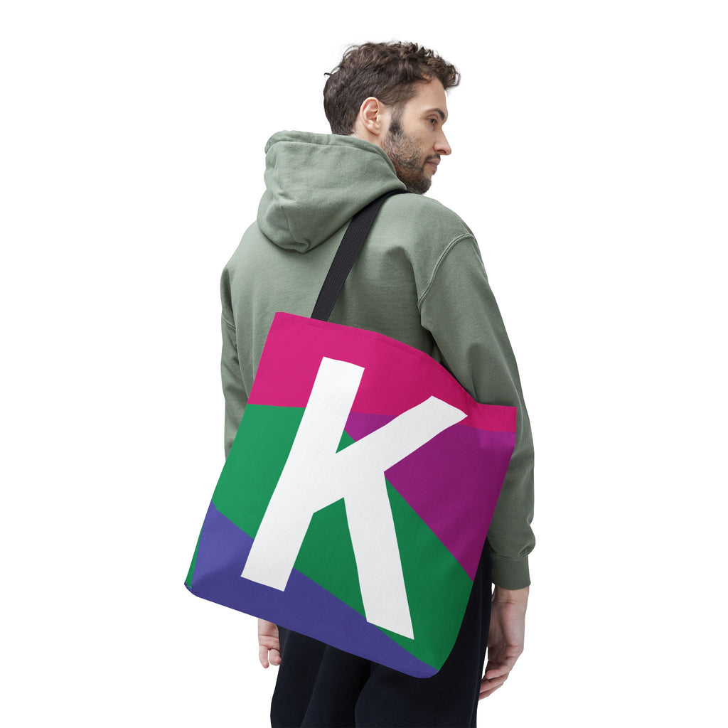 Monogram 'K' Colorblock Tote Bag — Personalized Initial K Shoulder Tote