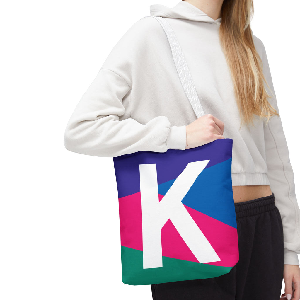 Monogram 'K' Colorblock Tote Bag — Personalized Initial K Shoulder Tote