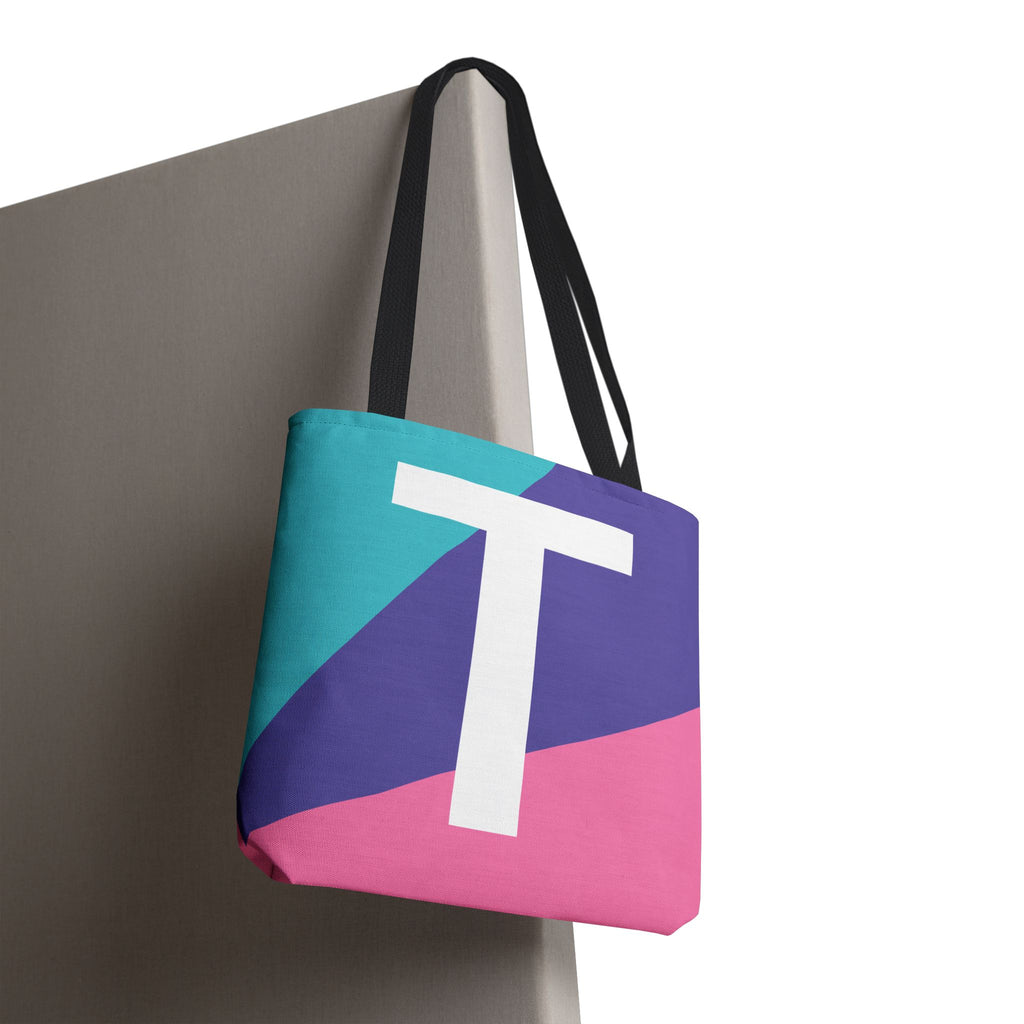 Monogram 'T' Colorblock Tote Bag — Personalized Initial T Shoulder Tote